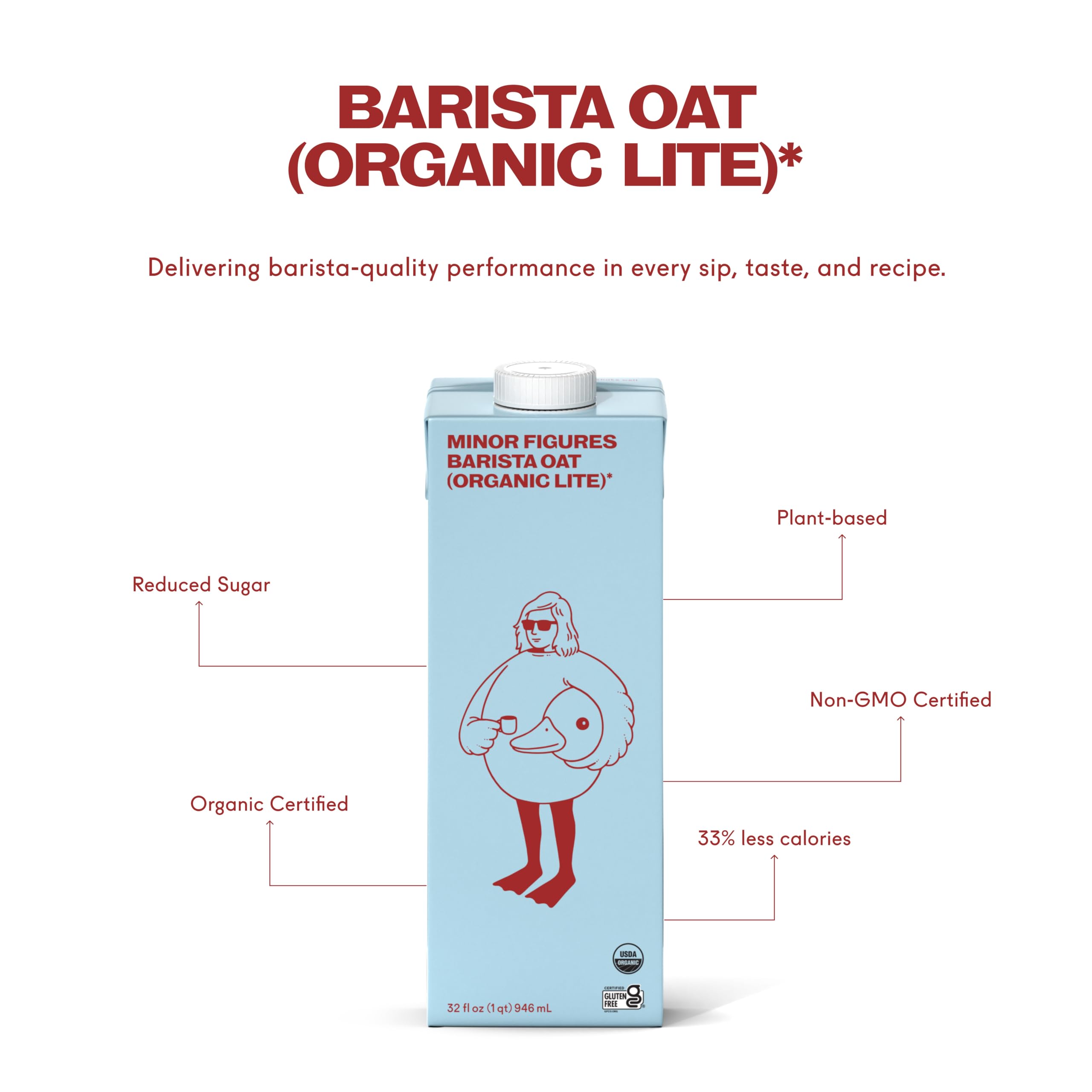 Minor Figures Organic Light Oat Milk, Case of 6, 32 Fluid Ounce Cartons