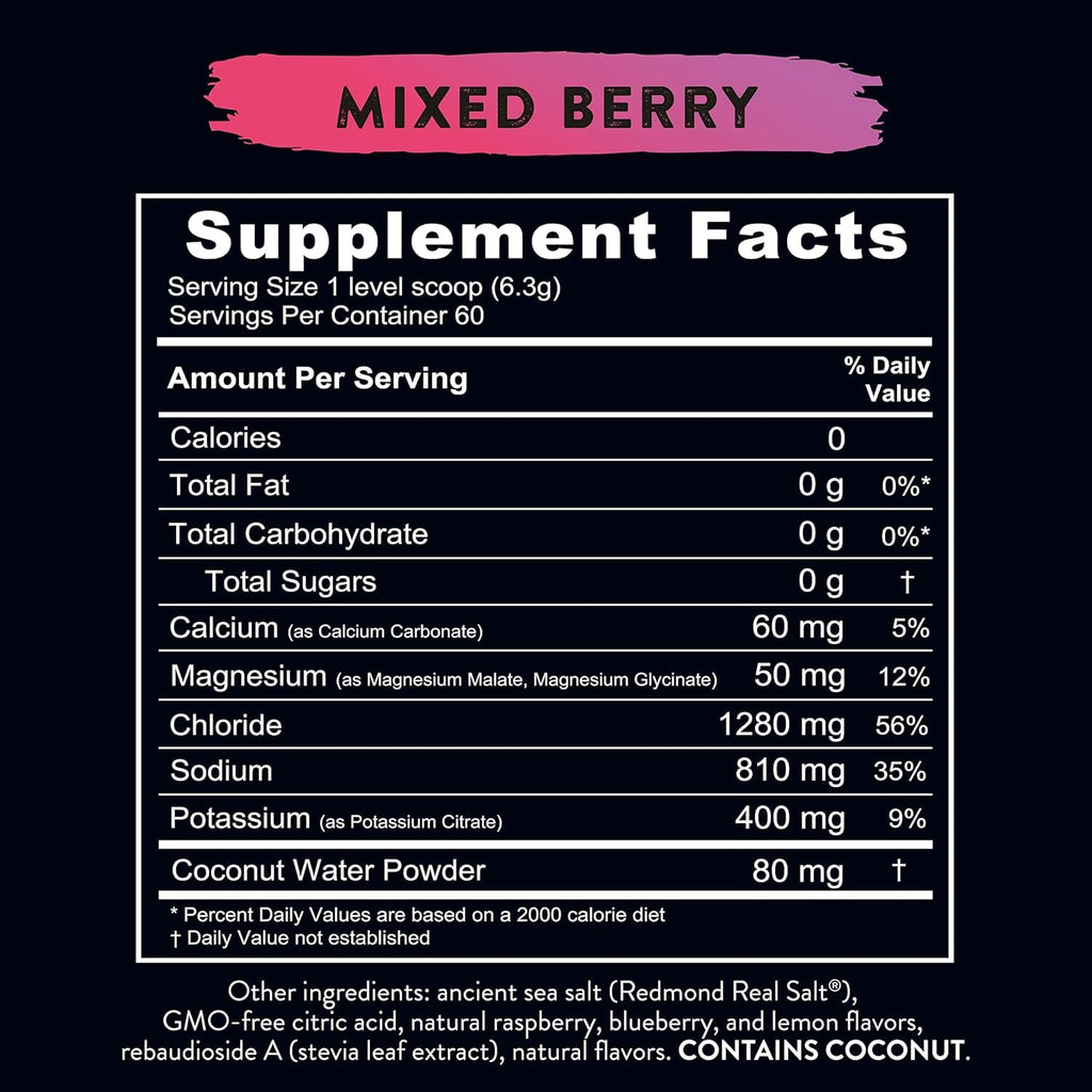 Redmond Re-Lyte Mixed Berry Electrolyte Drink Mix, Case of 6, 13.4 Ounce Containers