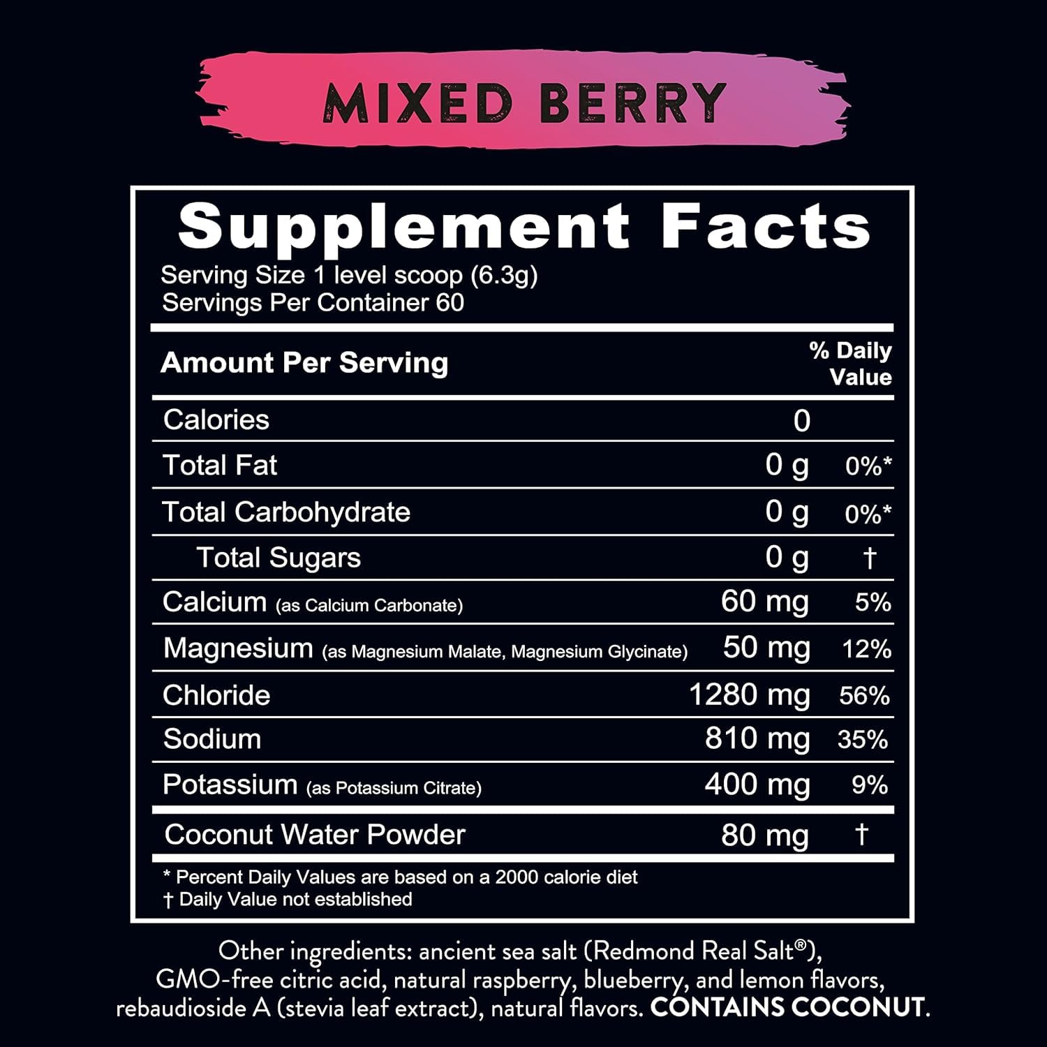 Redmond Re-Lyte Mixed Berry Electrolyte Drink Mix, Case of 6, 13.4 Ounce Containers