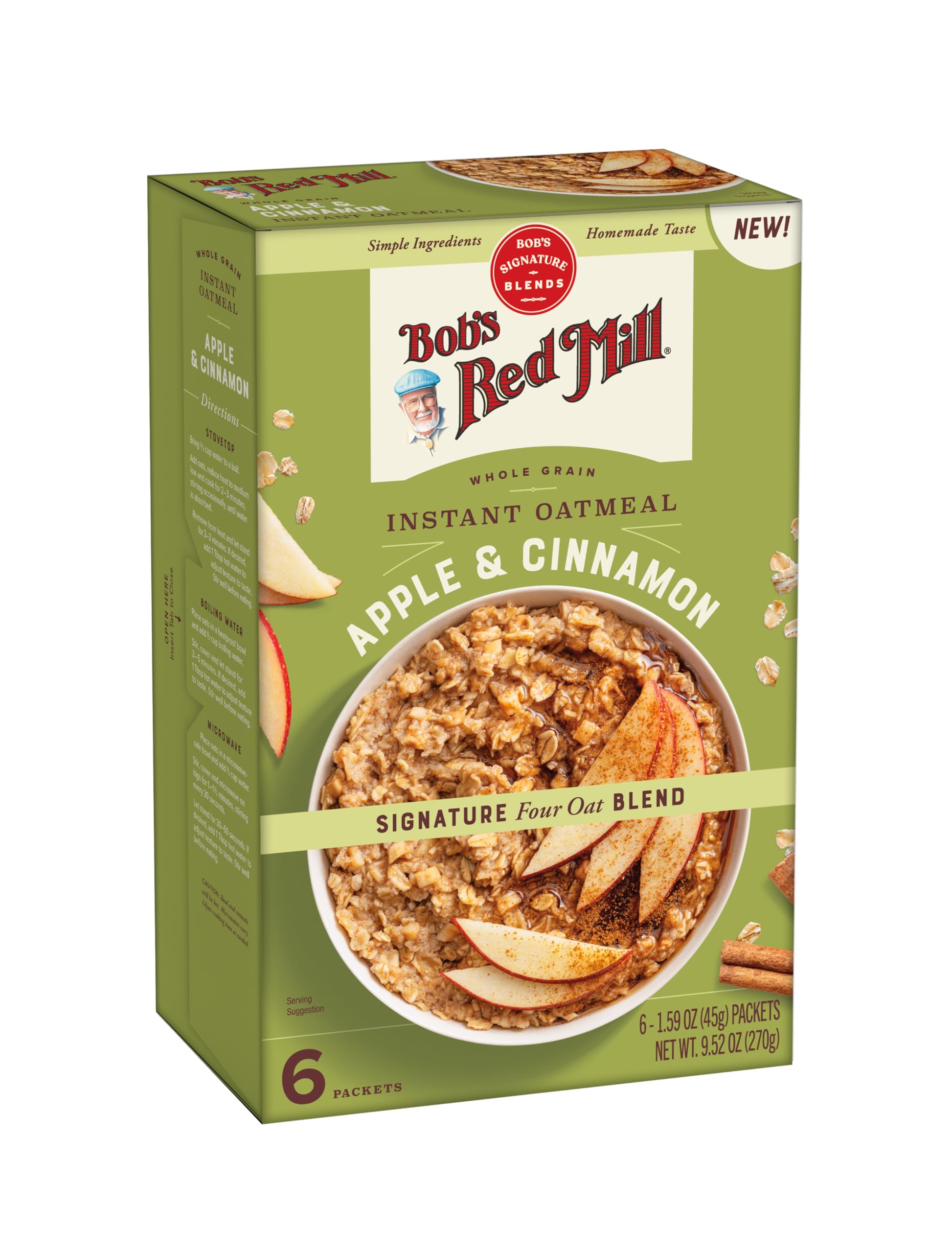 Bob's Red Mill Whole Grain Apple Cinnamon Instant Oatmeal, Case of 4, 9.52 Ounce Boxes