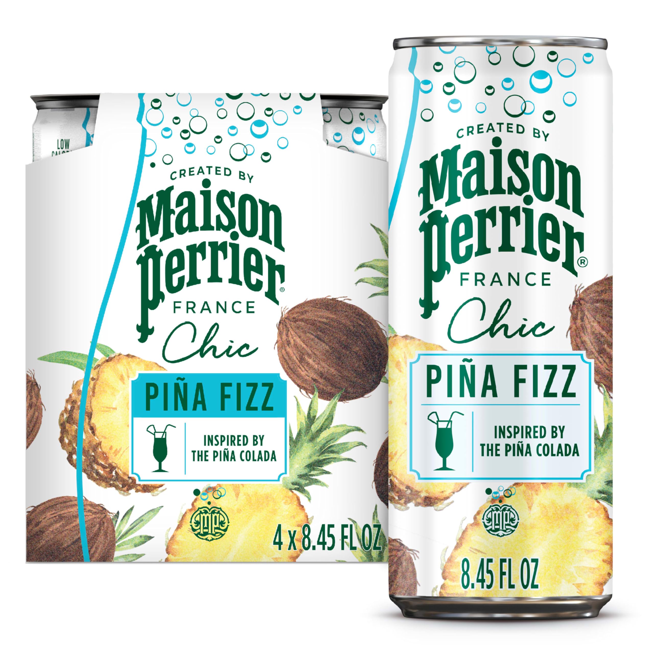 Maison Perrier Chic Mocktails Pina Fizz Sparkling Beverage, Case of 6, 4 Pack, 8.5 fl oz