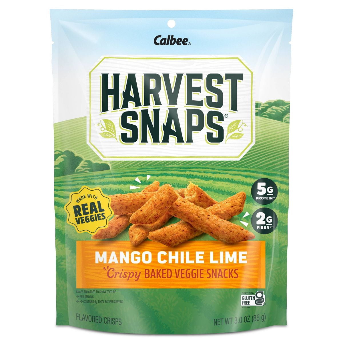 Harvest Snaps Mango Chile Lime Crispy Baked Veggie Snacks, Case of 12, 3 Oz Bags