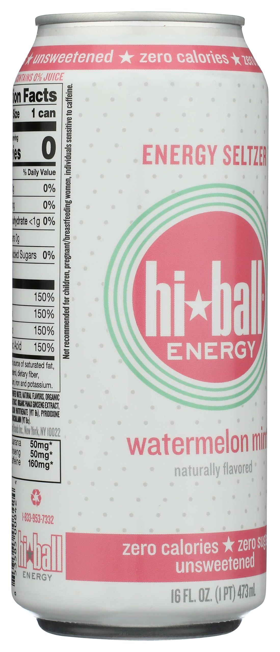 Hiball Watermelon Mint Sparkling Water Energy Drink, Case of 12, 16 Fl Oz