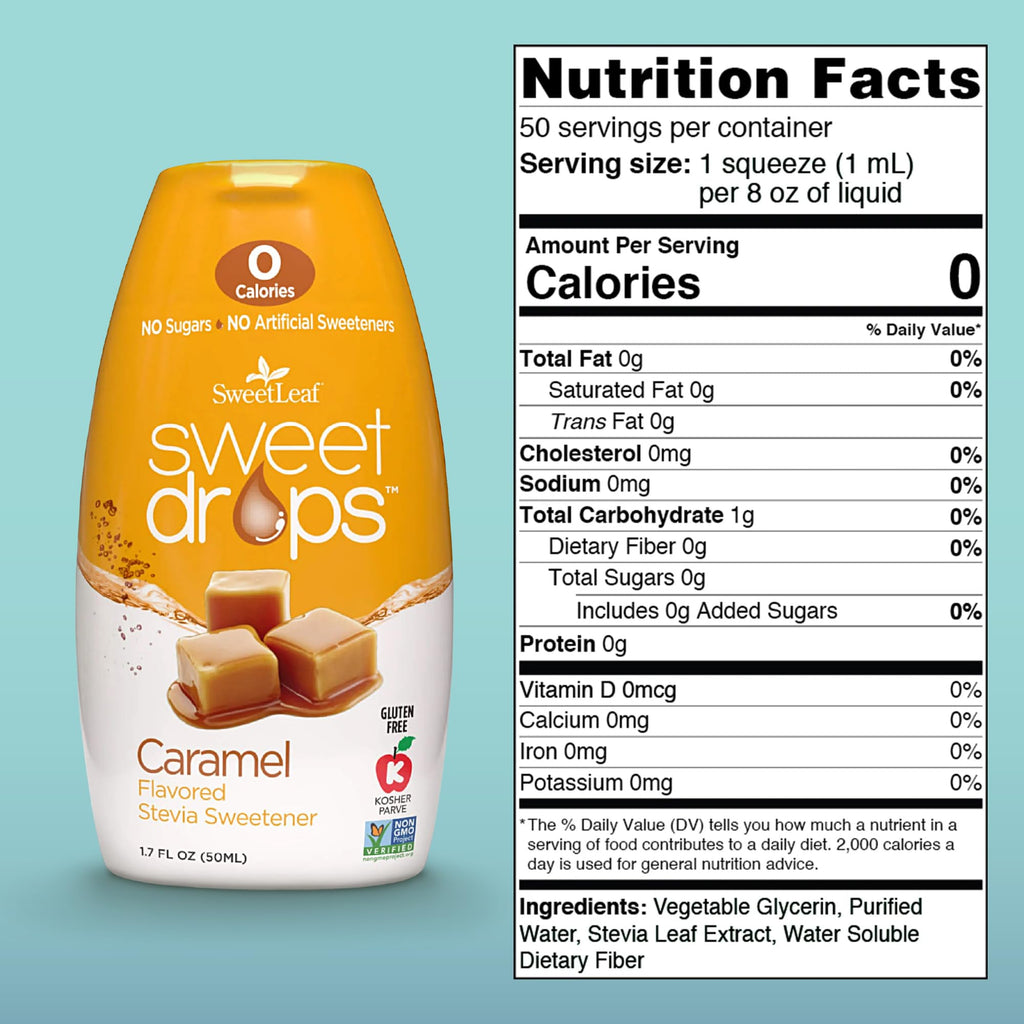 SweetLeaf Caramel Sweet Drops Liquid Sweetener, Case of 12, 1.7 Fl Oz