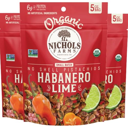 Nichols Farms Organic No Shell Lemon Habanero Pistachios, Case Of 12, 5 Oz