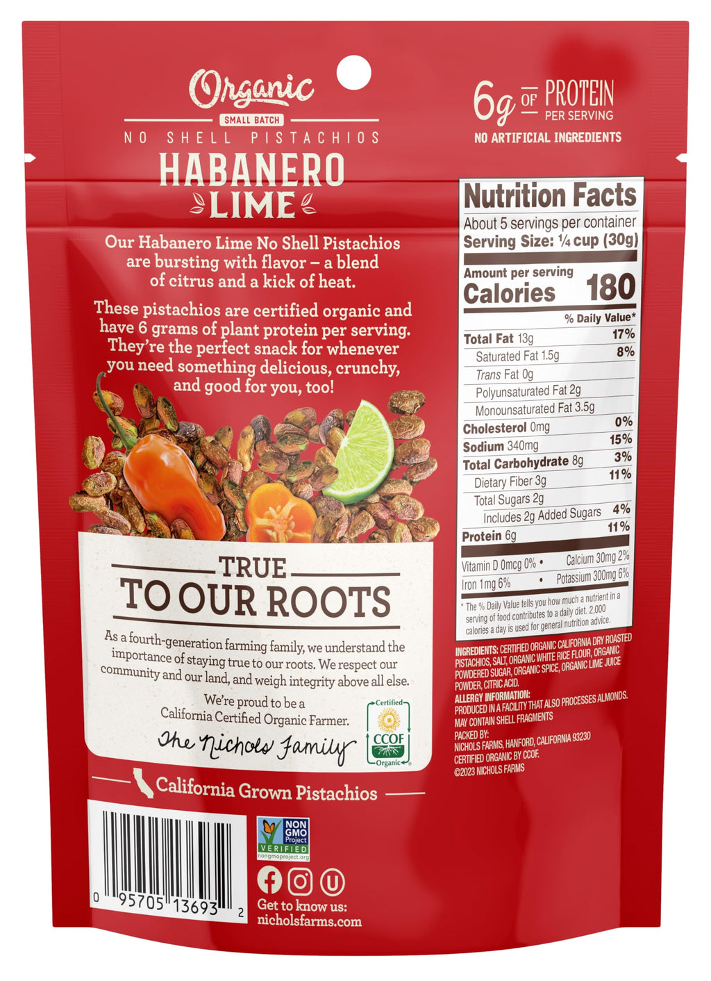 Nichols Farms Organic No Shell Lemon Habanero Pistachios, Case Of 12, 5 Oz
