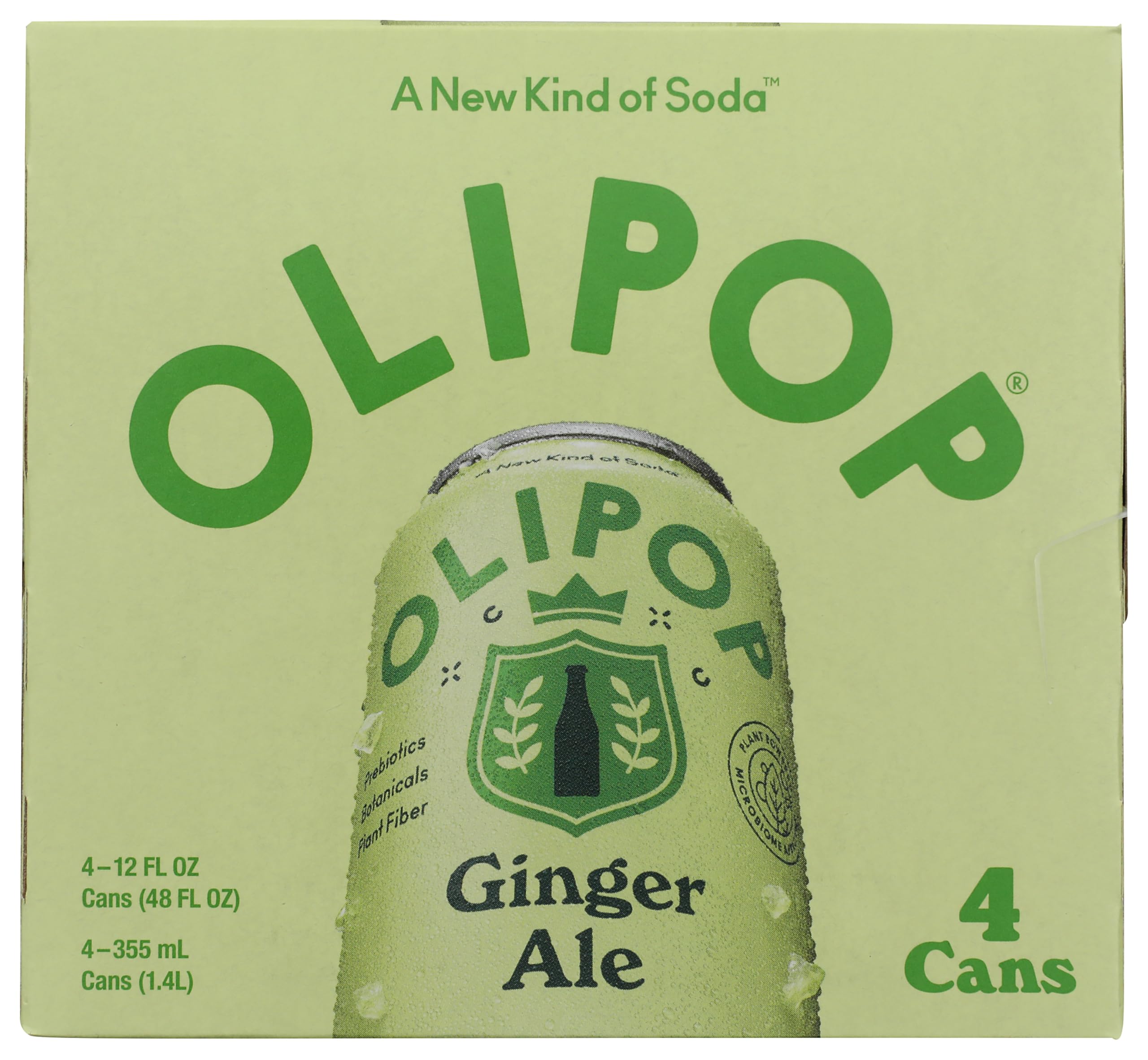 OLIPOP Ginger Ale Prebiotic Soda, Case Of 6 Multipacks, 4 Count, 12 Fl Oz Cans