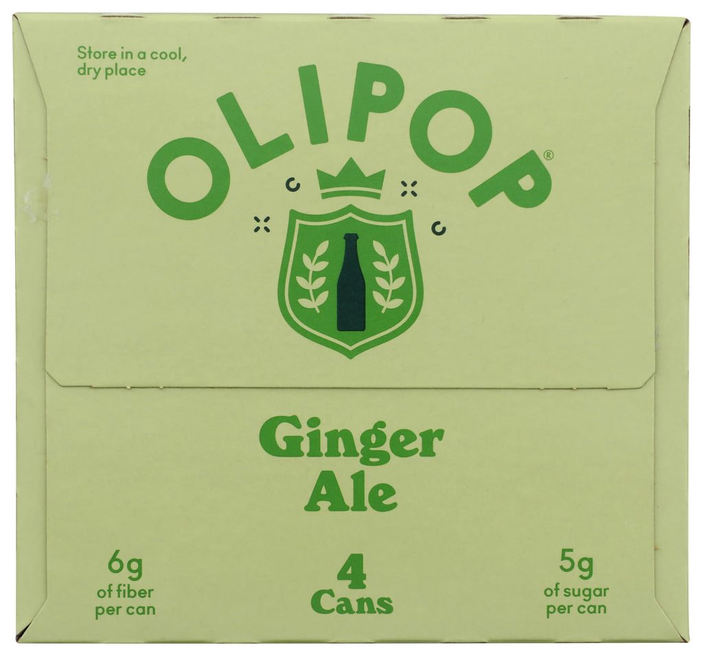 OLIPOP Ginger Ale Prebiotic Soda, Case Of 6 Multipacks, 4 Count, 12 Fl Oz Cans