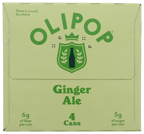 OLIPOP Ginger Ale Prebiotic Soda, Case Of 6 Multipacks, 4 Count, 12 Fl Oz Cans