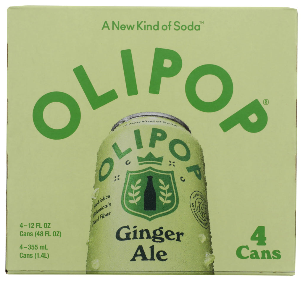 OLIPOP Ginger Ale Prebiotic Soda, Case Of 6 Multipacks, 4 Count, 12 Fl Oz Cans