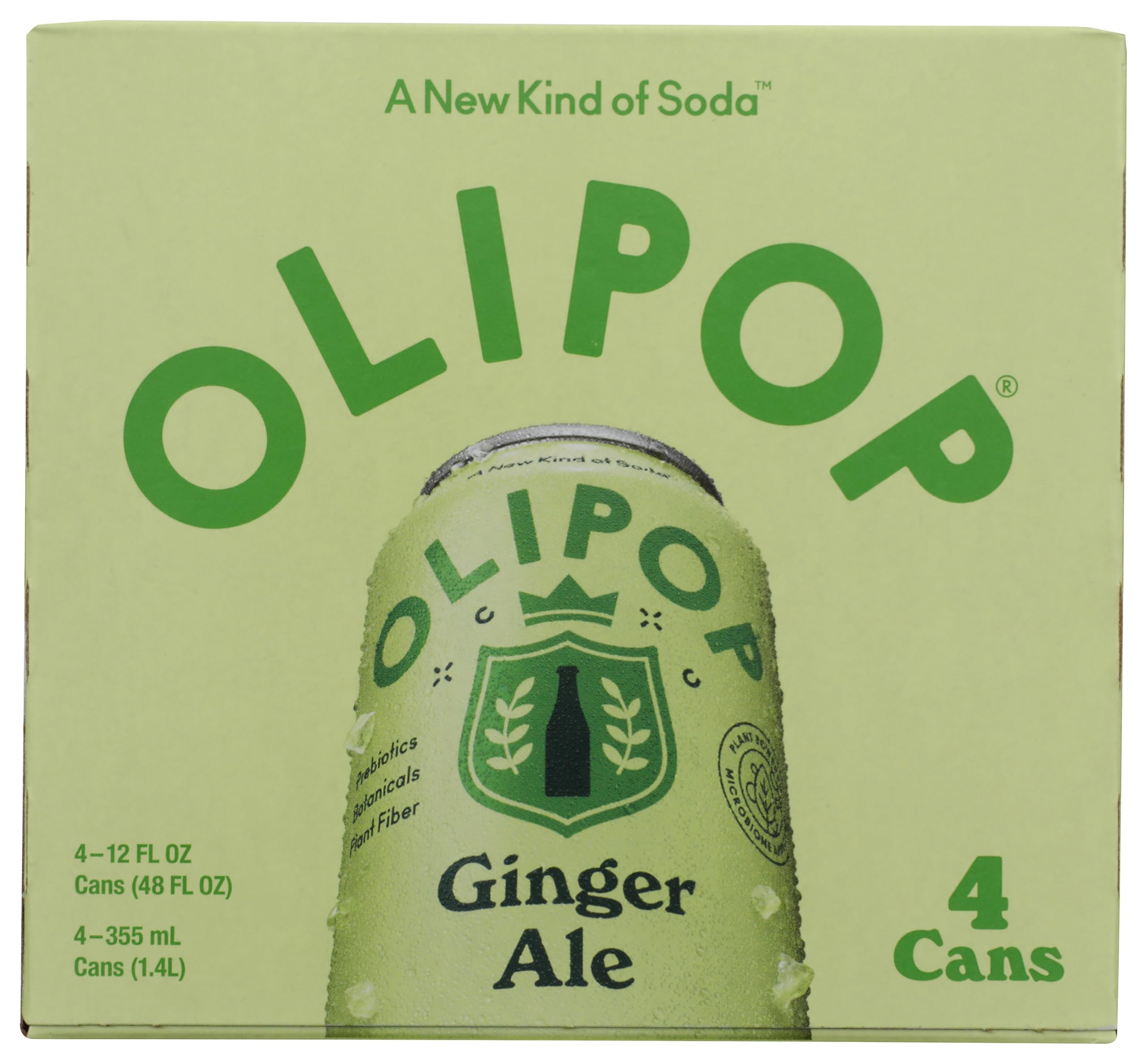 OLIPOP Ginger Ale Prebiotic Soda, Case Of 6 Multipacks, 4 Count, 12 Fl Oz Cans