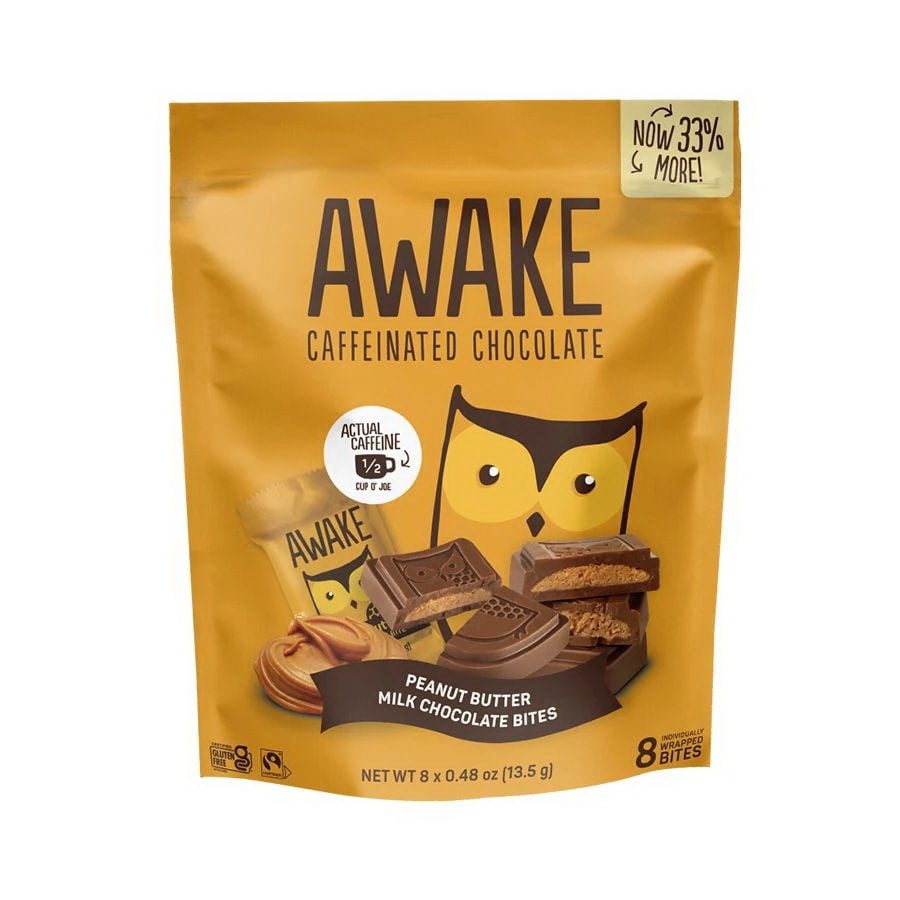 Awake Caffeinated Peanut Butter Milk Chocolate Pouch, Case Of 10, 3.84 Oz