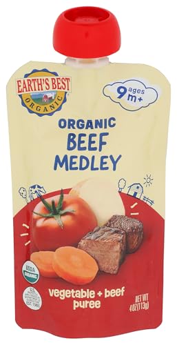 Earth's Best Organic Beef Medley Baby Food Pouches, Case of 12, 4 Ounce