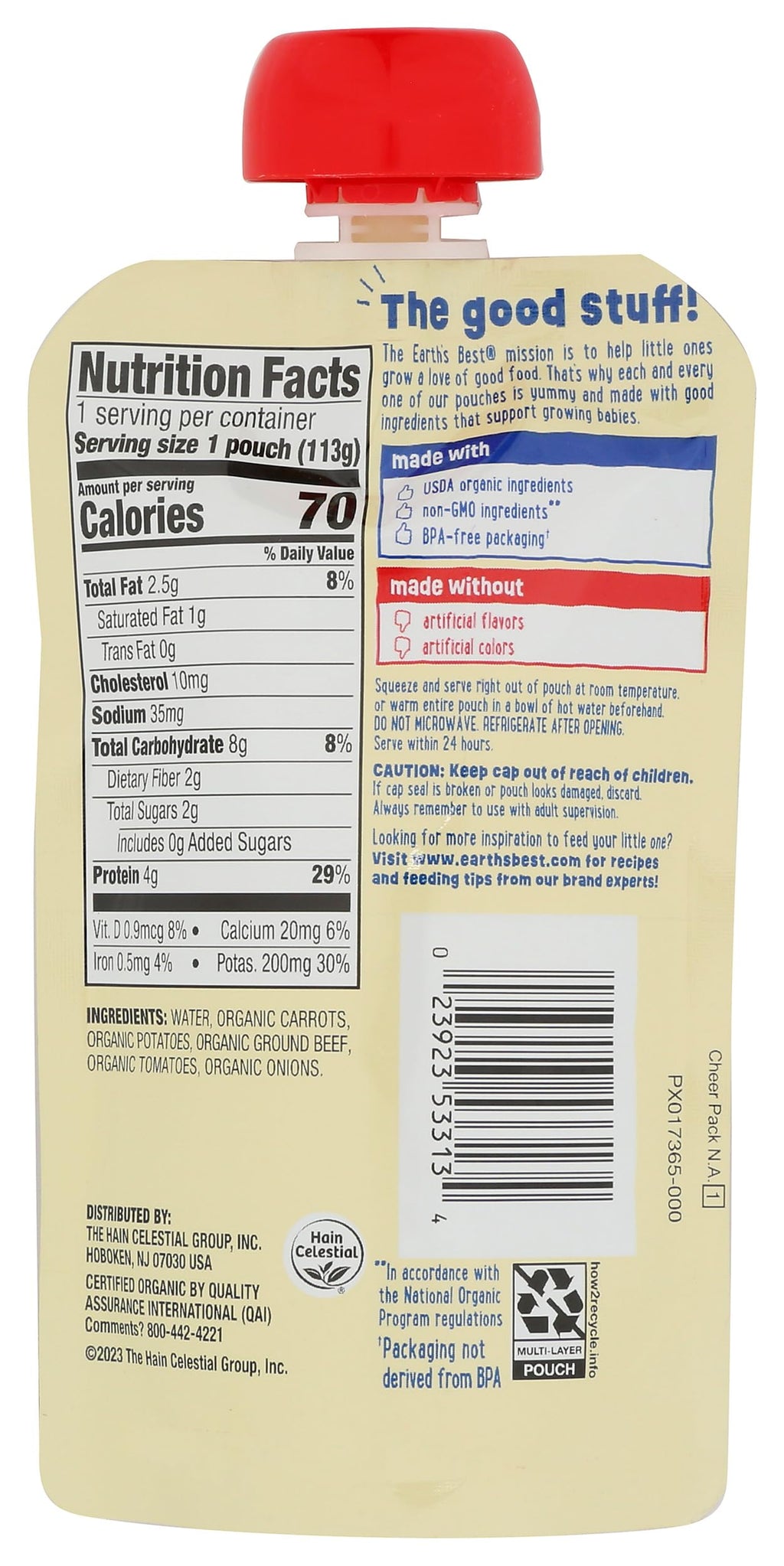 Earth's Best Organic Beef Medley Baby Food Pouches, Case of 12, 4 Ounce