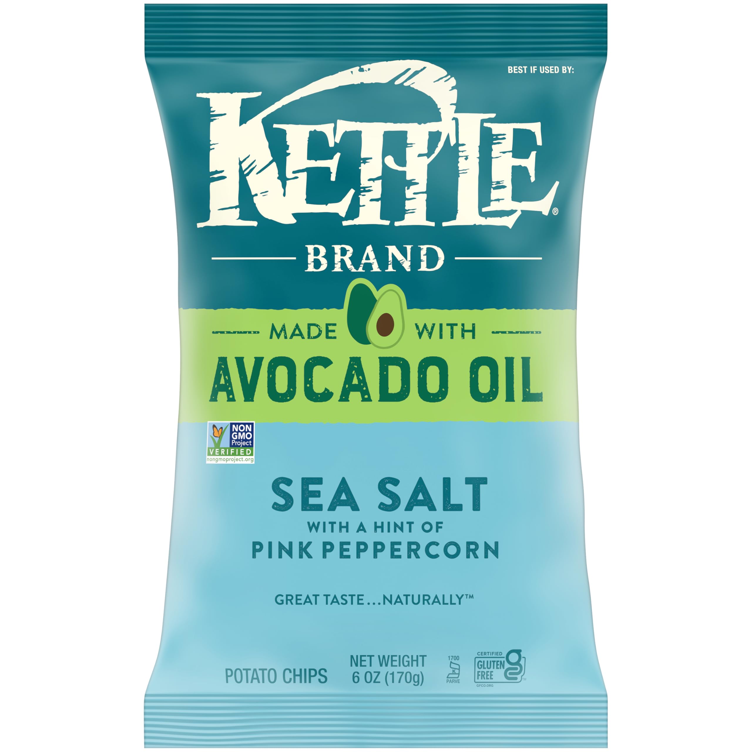 Kettle Brand Sea Salt Avocado Oil Chips, Case of 12, 6 oz