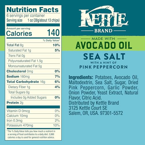 Kettle Brand Sea Salt Avocado Oil Chips, Case of 12, 6 oz