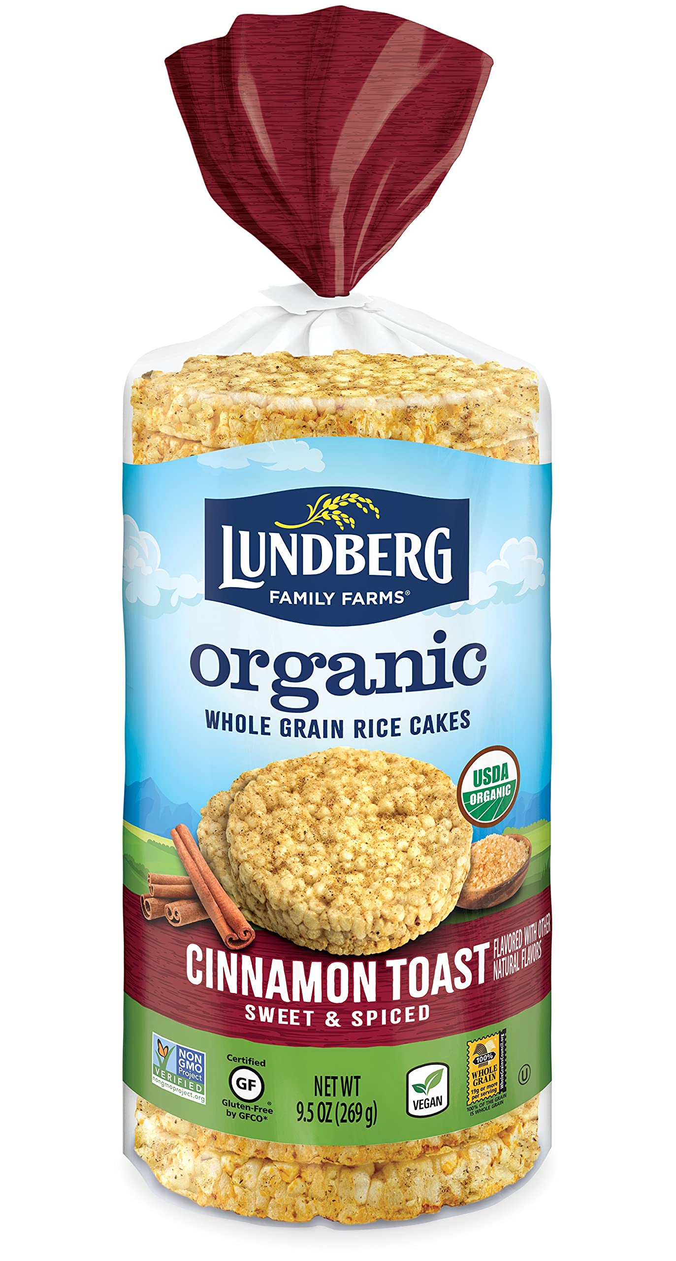Lundberg Family Farms Organic Cinnamon Toast Rice Cakes, Case Of 6, 8.9 Oz