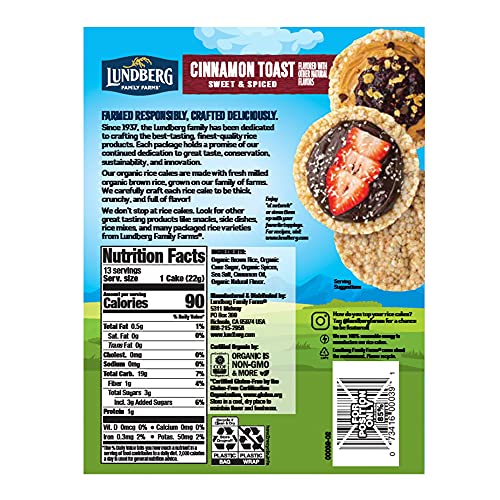 Lundberg Family Farms Organic Cinnamon Toast Rice Cakes, Case Of 6, 8.9 Oz