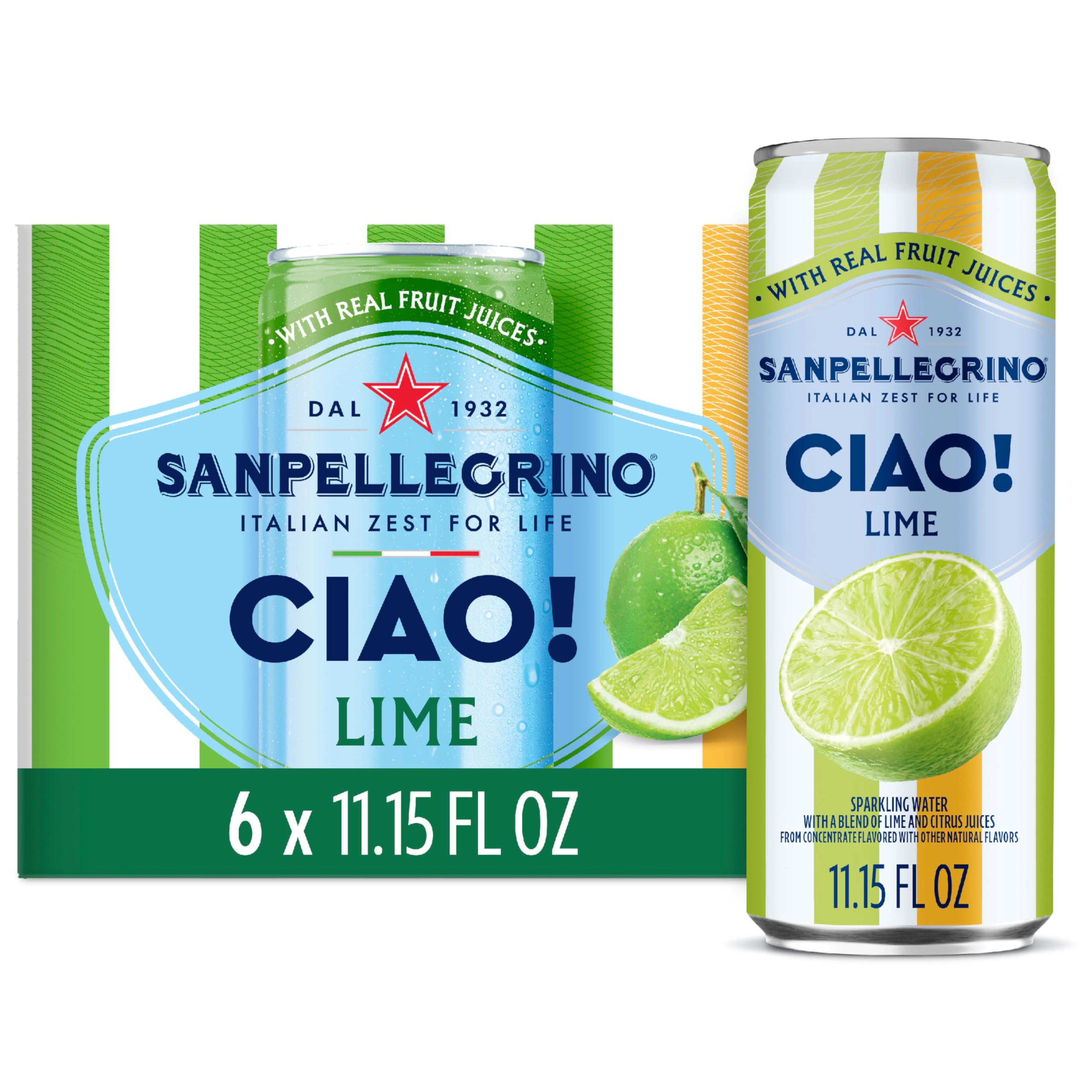 Sanpellegrino CIAO Lime Sparkling Water, Case Of 4, 6 Count, 11.15 Fl Oz