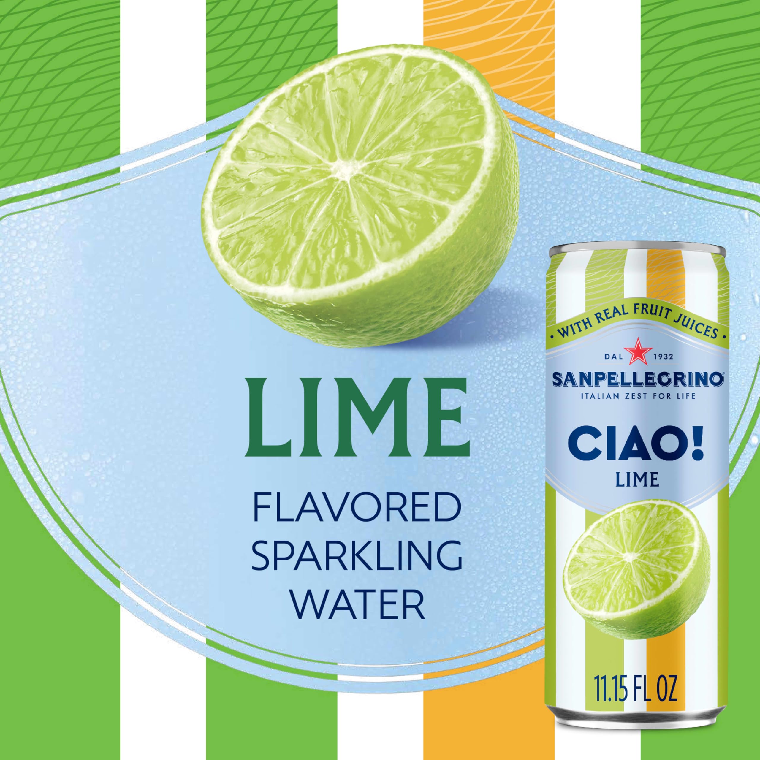 Sanpellegrino CIAO Lime Sparkling Water, Case Of 4, 6 Count, 11.15 Fl Oz
