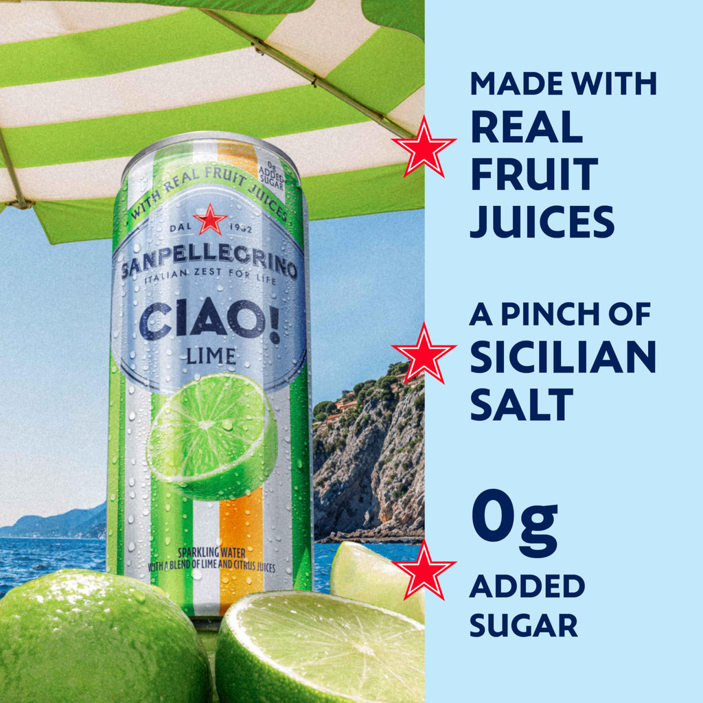 Sanpellegrino CIAO Lime Sparkling Water, Case Of 4, 6 Count, 11.15 Fl Oz