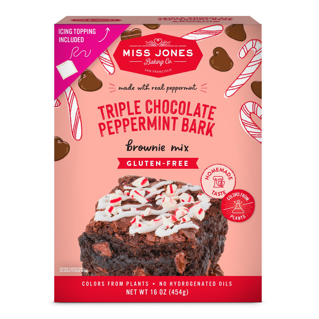Miss Jones Baking Co. Triple Chocolate Peppermint Bark Brownie Kit, Case of 6, 16 Ounce