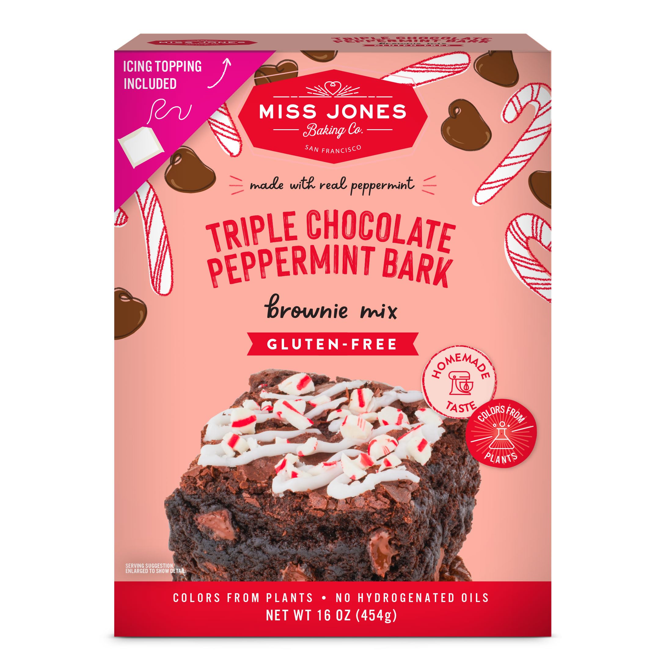 Miss Jones Baking Co. Triple Chocolate Peppermint Bark Brownie Kit, Case of 6, 16 Ounce