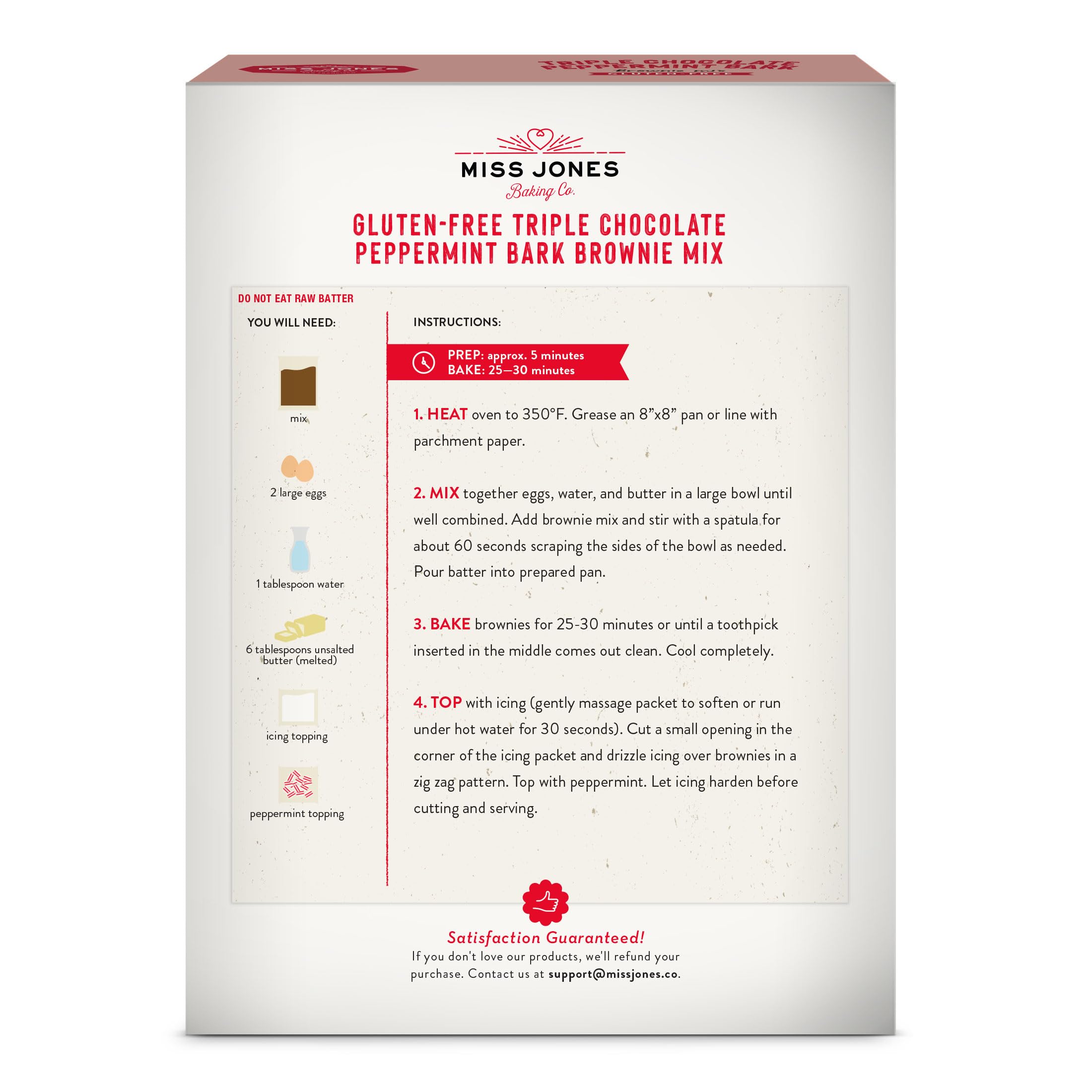 Miss Jones Baking Co. Triple Chocolate Peppermint Bark Brownie Kit, Case of 6, 16 Ounce