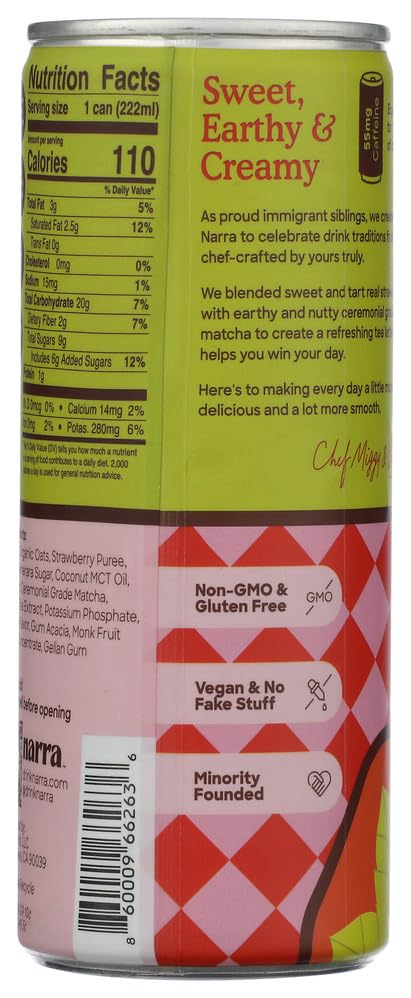 Narra Strawberry Oat Milk Latte, Case of 12, 7.5 fl oz Cans