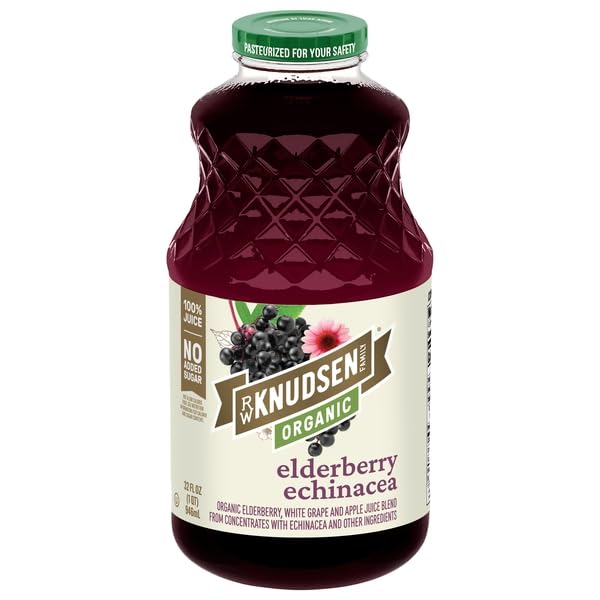 RW Knudsen Family Organic Elderberry Echinacea Juice, Case of 6, 32 Fluid Ounce Bottles