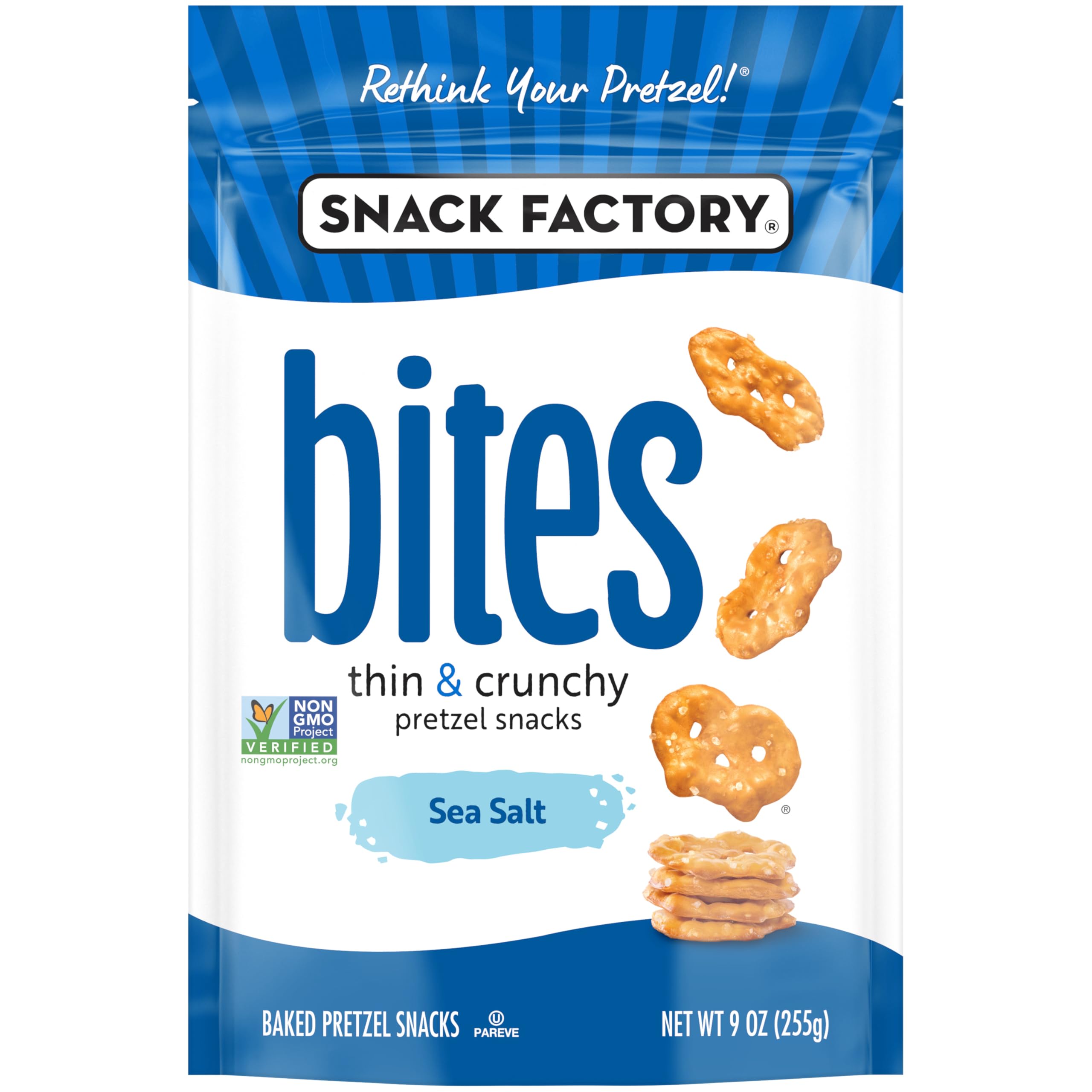 Snack Factory Sea Salt Pretzel Snack Bites, Case of 12, 9 Ounce Bags
