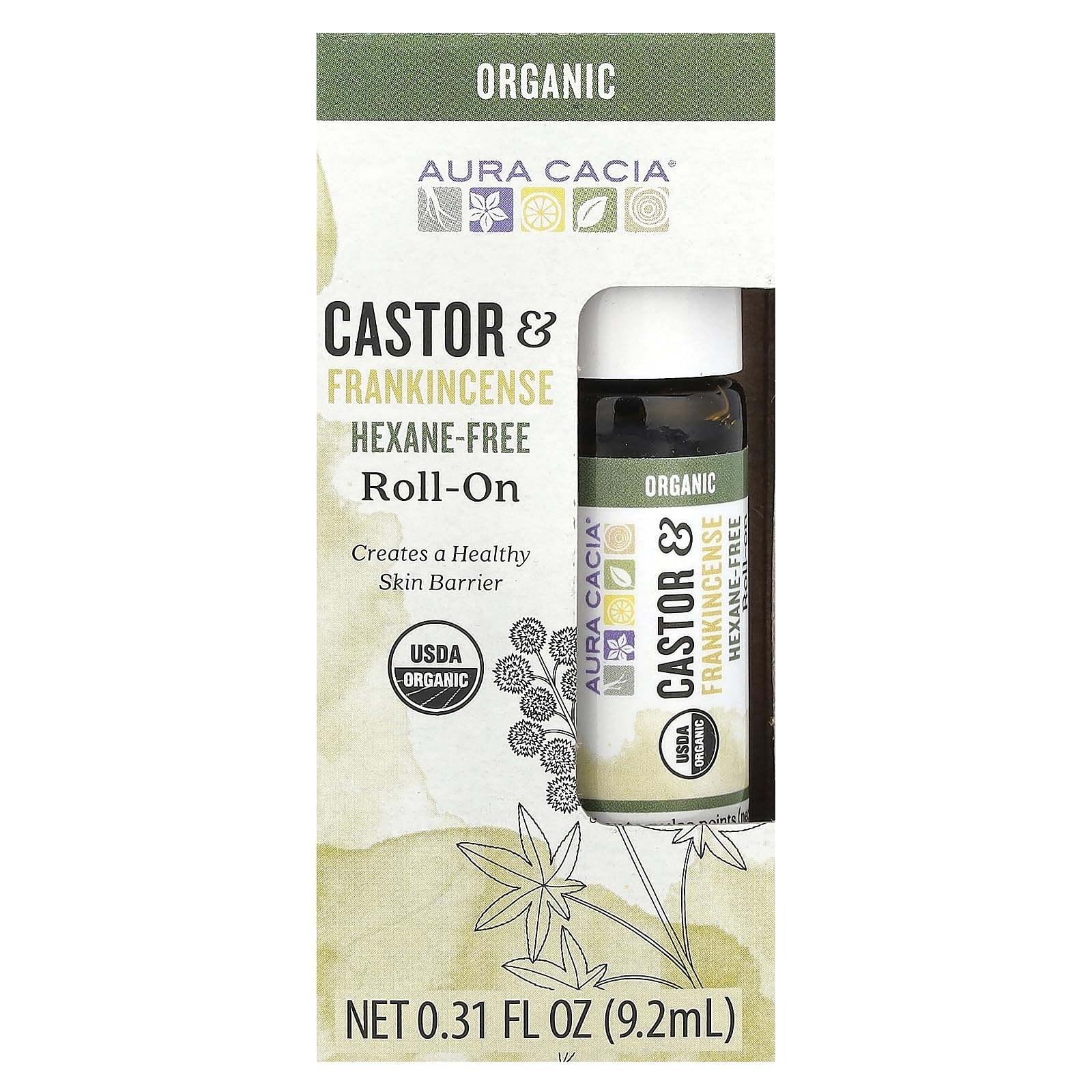 Aura Cacia Organic Castor Frankincense Essential Oil, 0.31 Fluid Ounce Bottle