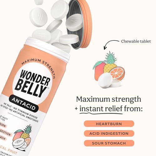 Wonderbelly Tropical Fruit Antacid Chewable Tablets, 60 Count