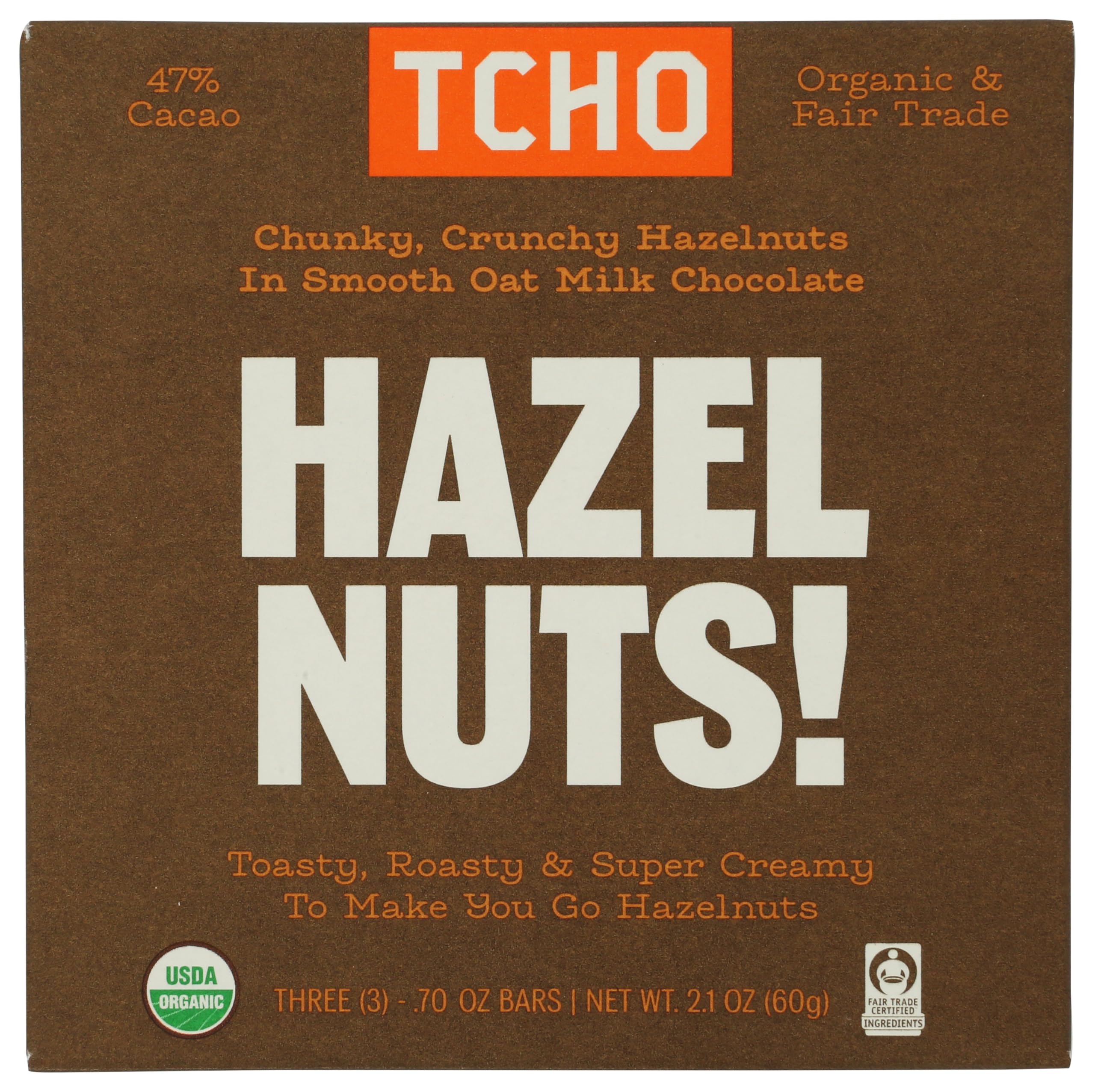 TCHO Chocolate Organic Hazelnuts Oatmilk Chocolate Bar, Case of 10, 2.1 Ounce Bars