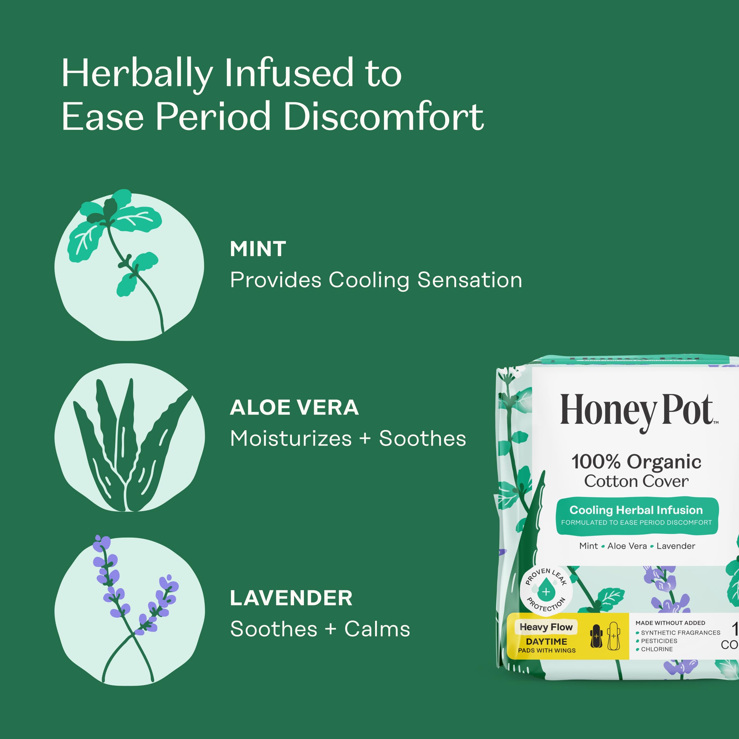 The Honey Pot Heavy Flow Daytime Pads, 14 Count