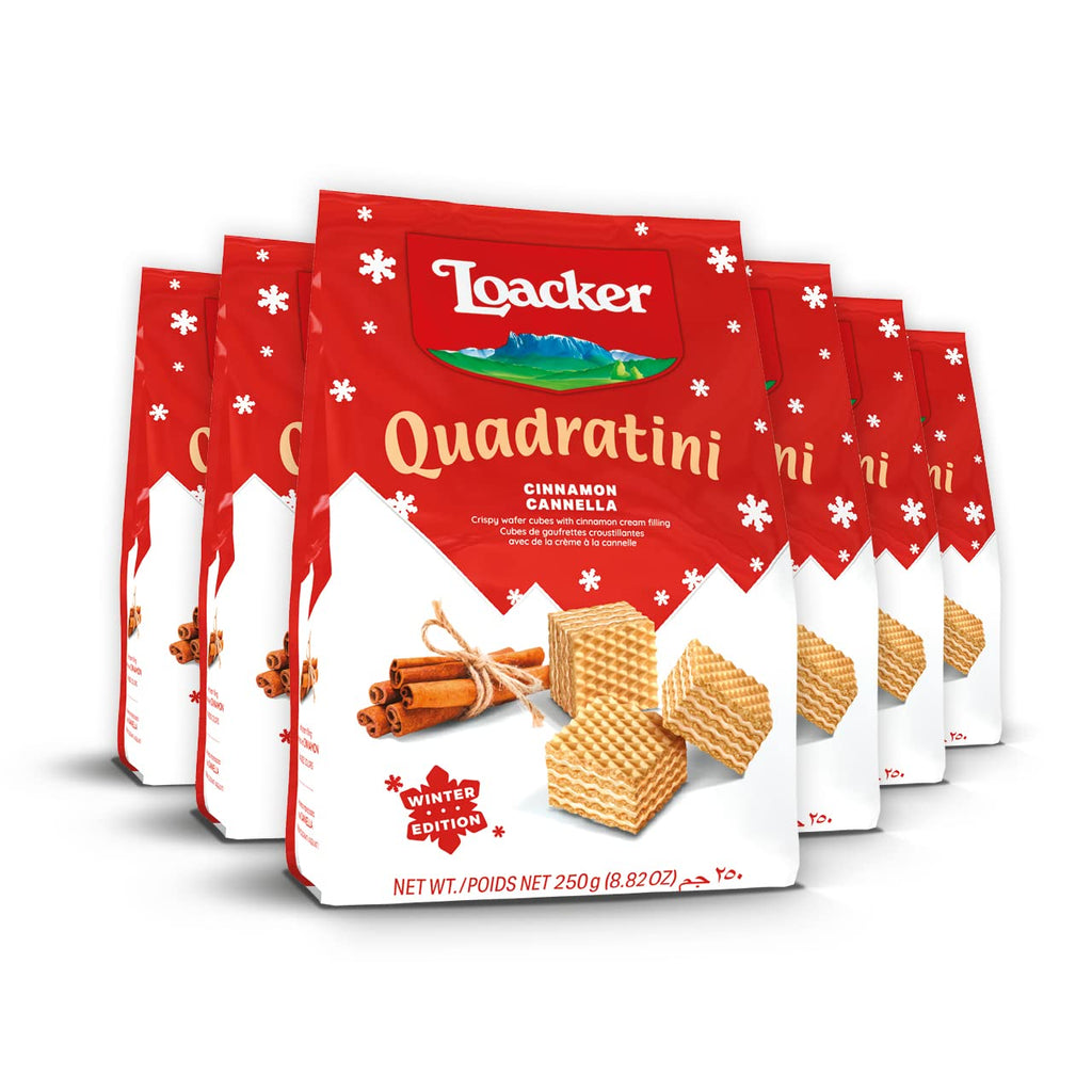 Loacker Quadratini Cinnamon Wafer Cookies, Case of 6, 8.82 Ounce Bags