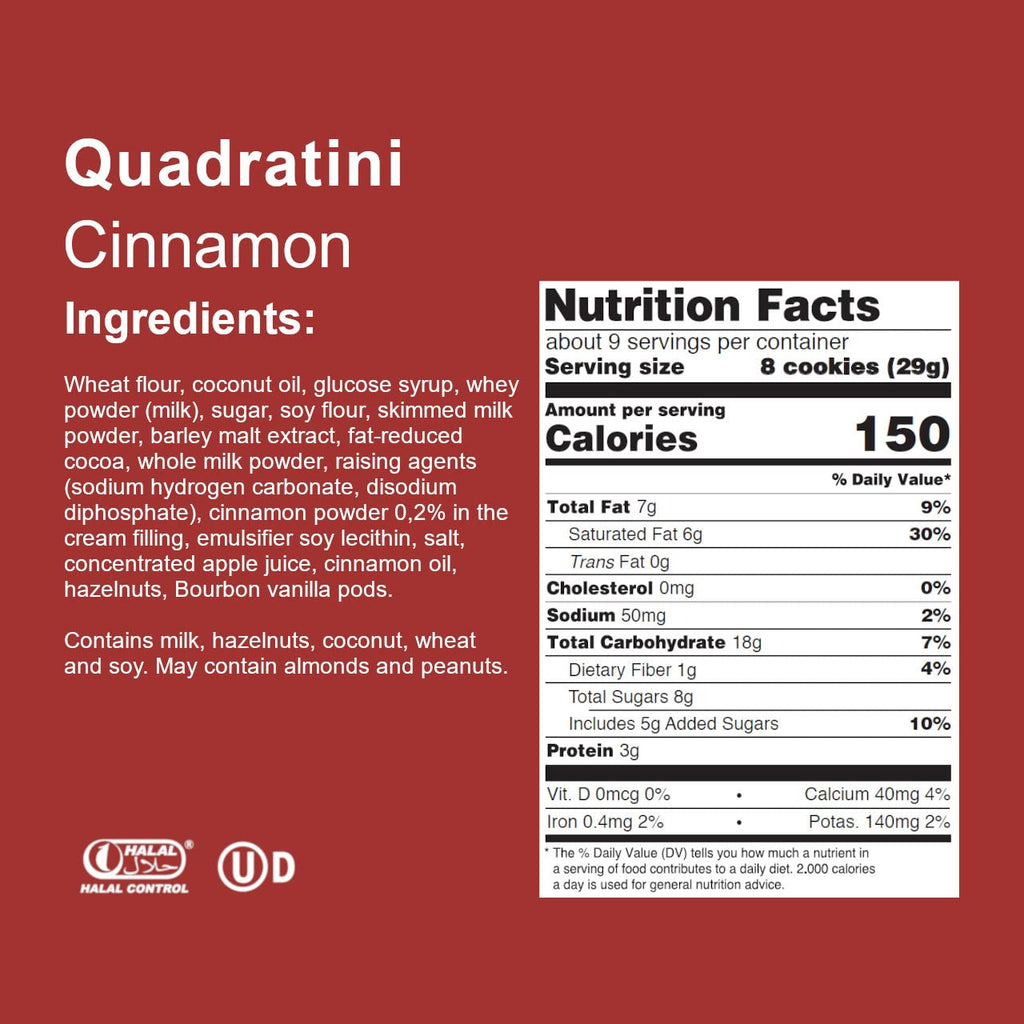 Loacker Quadratini Cinnamon Wafer Cookies, Case of 6, 8.82 Ounce Bags