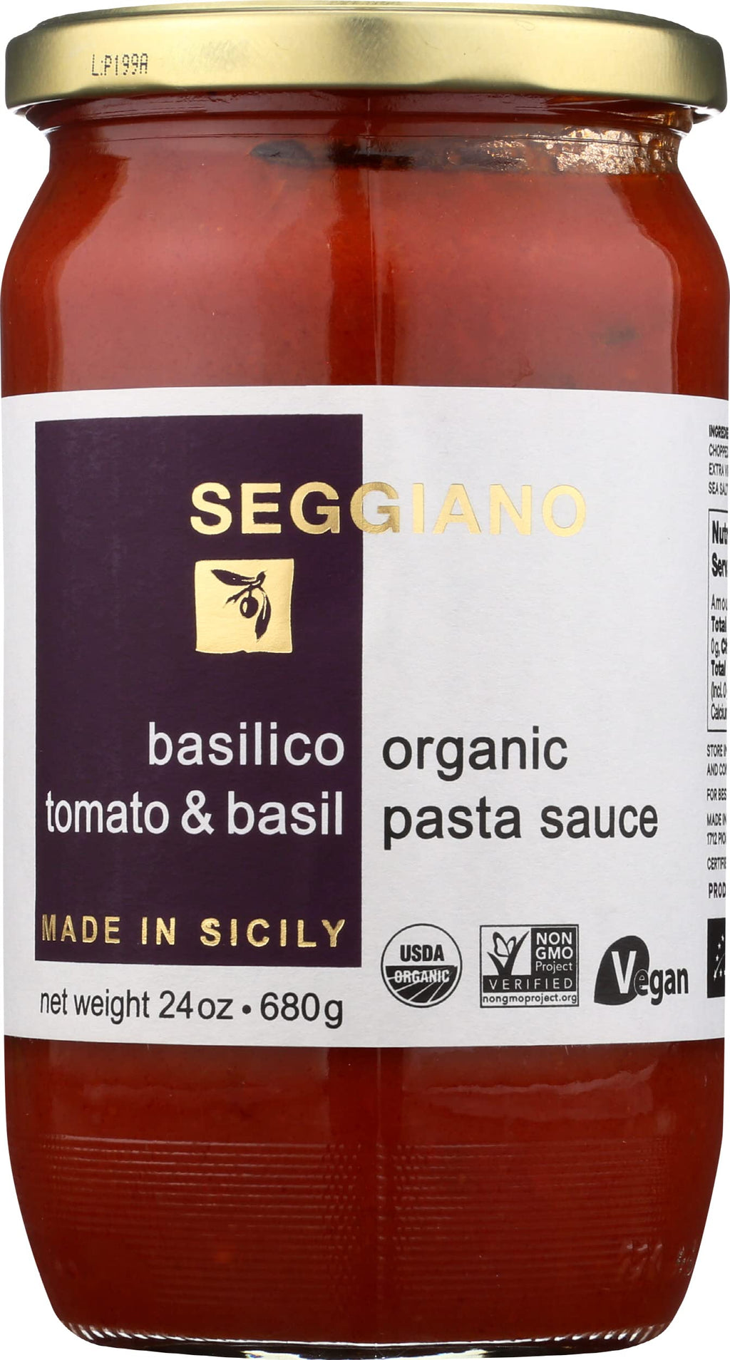 Seggiano Basilico Tomato And Basil Organic Pasta Sauce, Case of 6, 24 oz Jars
