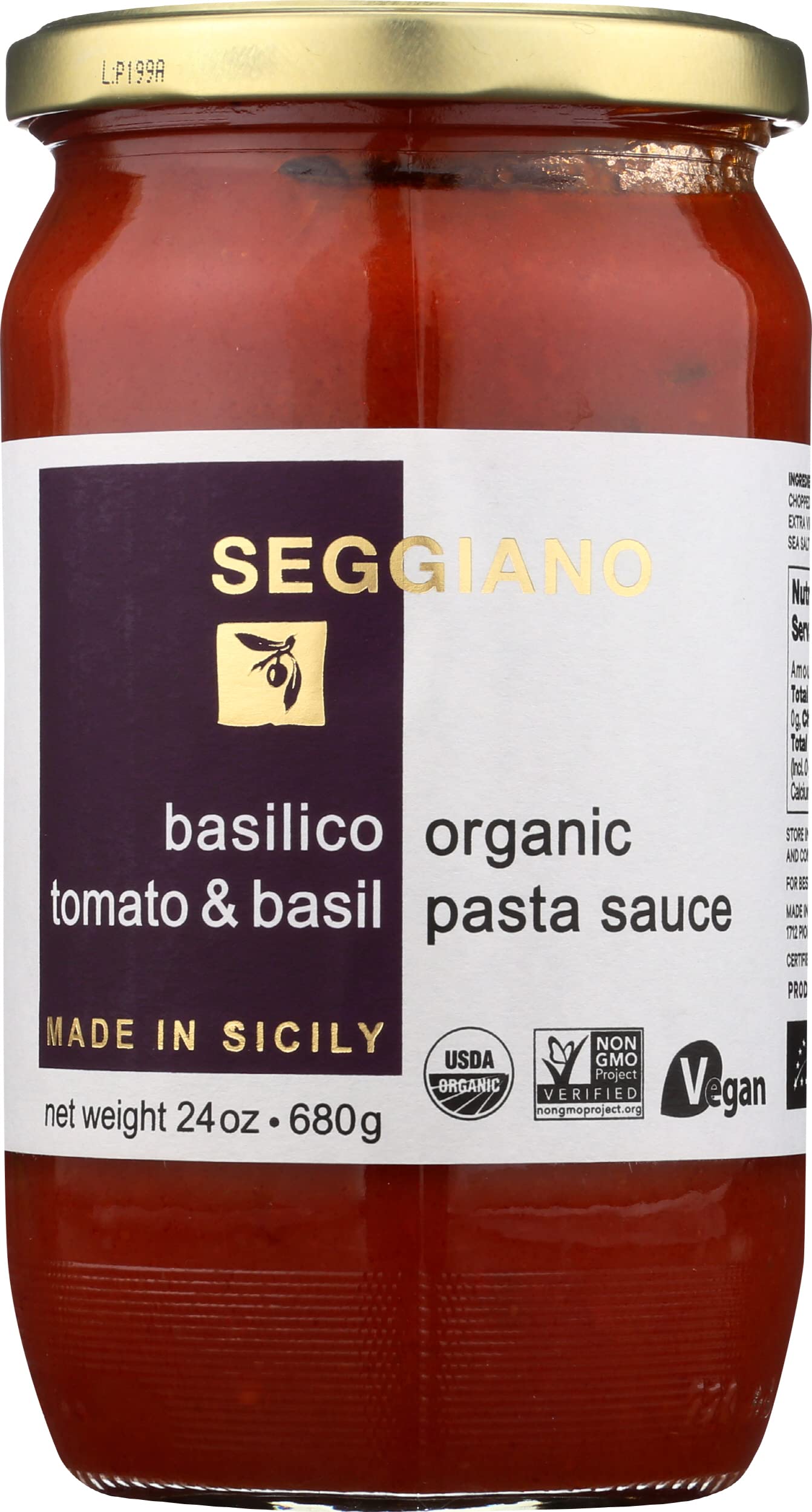Seggiano Basilico Tomato And Basil Organic Pasta Sauce, Case of 6, 24 oz Jars