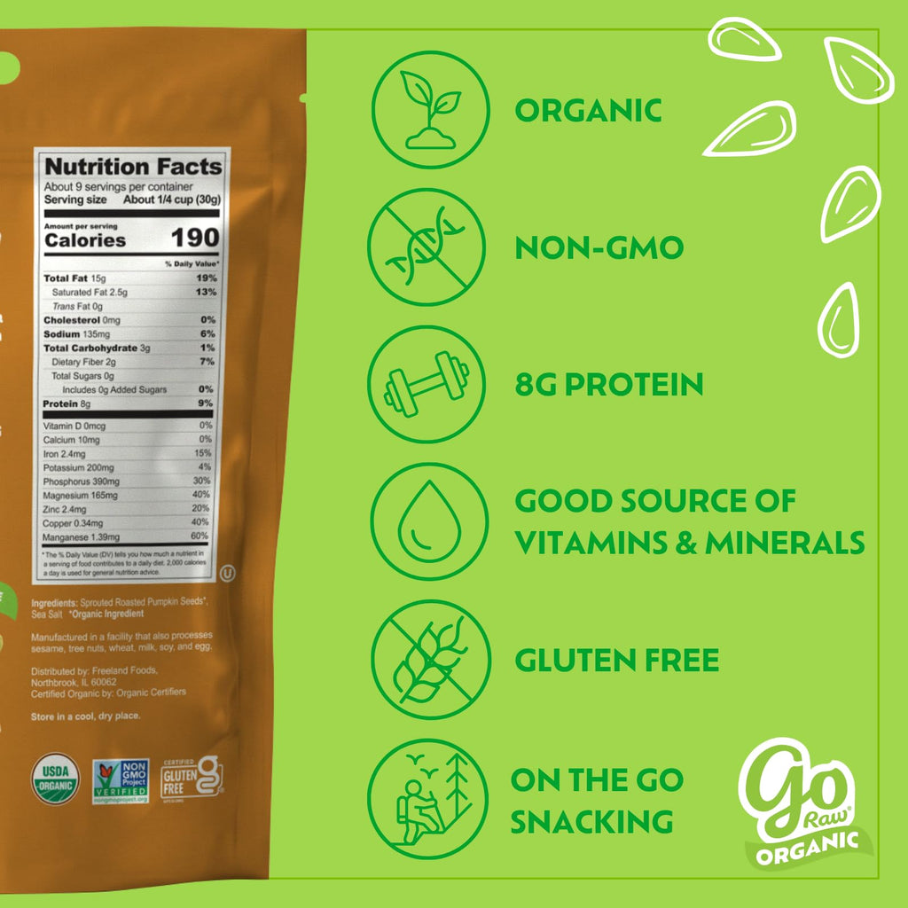 Go Raw Organic Dry Roasted Pumpkin Seeds, Case of 6, 9 Ounce