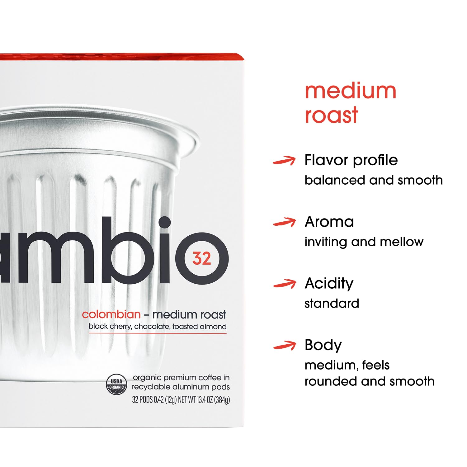 Cambio Roasters Organic Colombian Medium Roast Coffee, Case of 6, 10 Count
