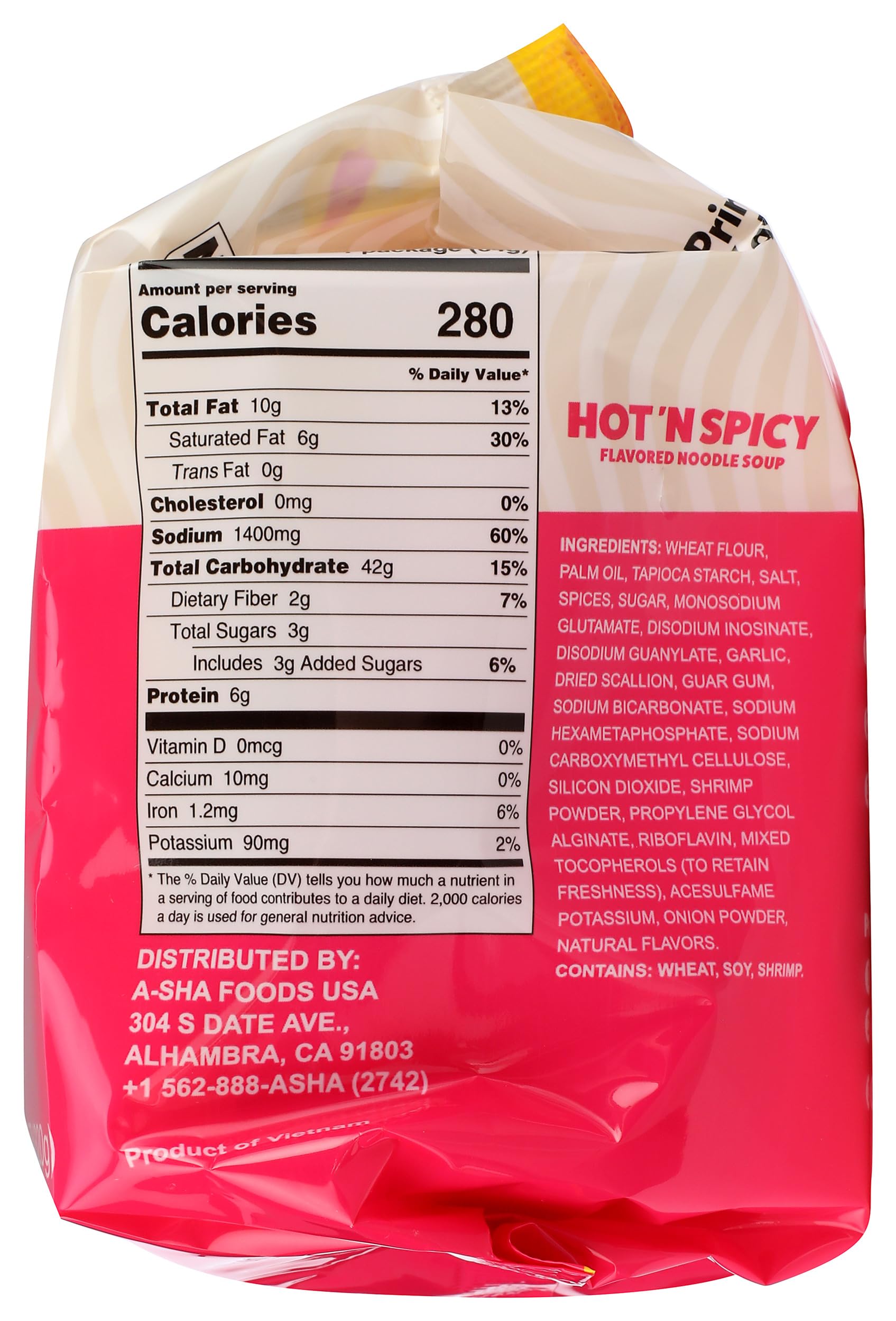 A-Sha Foods Hot Spicy Ramen Noodle Soup Packets, Case of 8, 11.3 oz