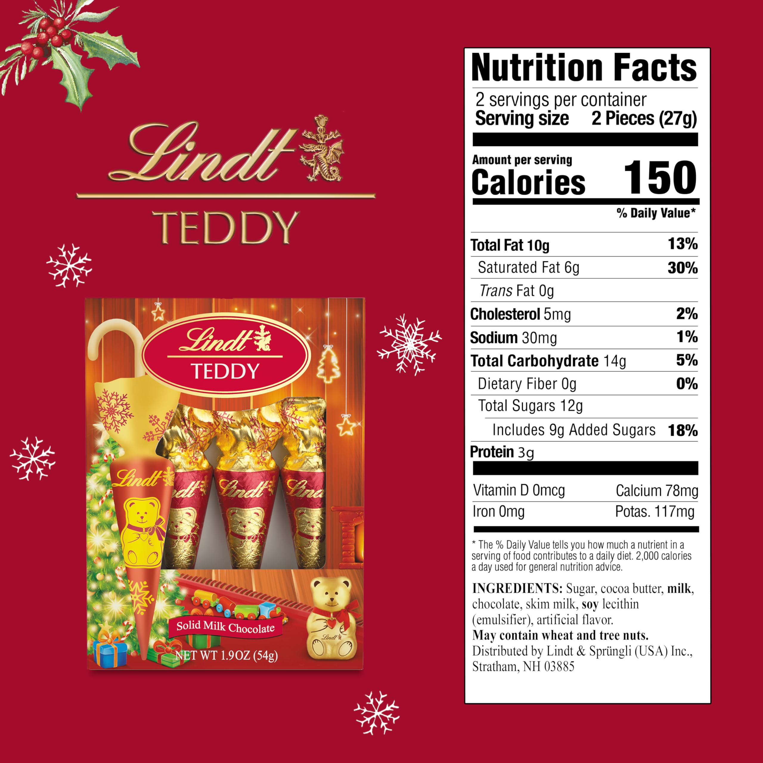 Lindt Milk Chocolate Solid Teddy, Case of 18, 1.9 Ounce Pieces