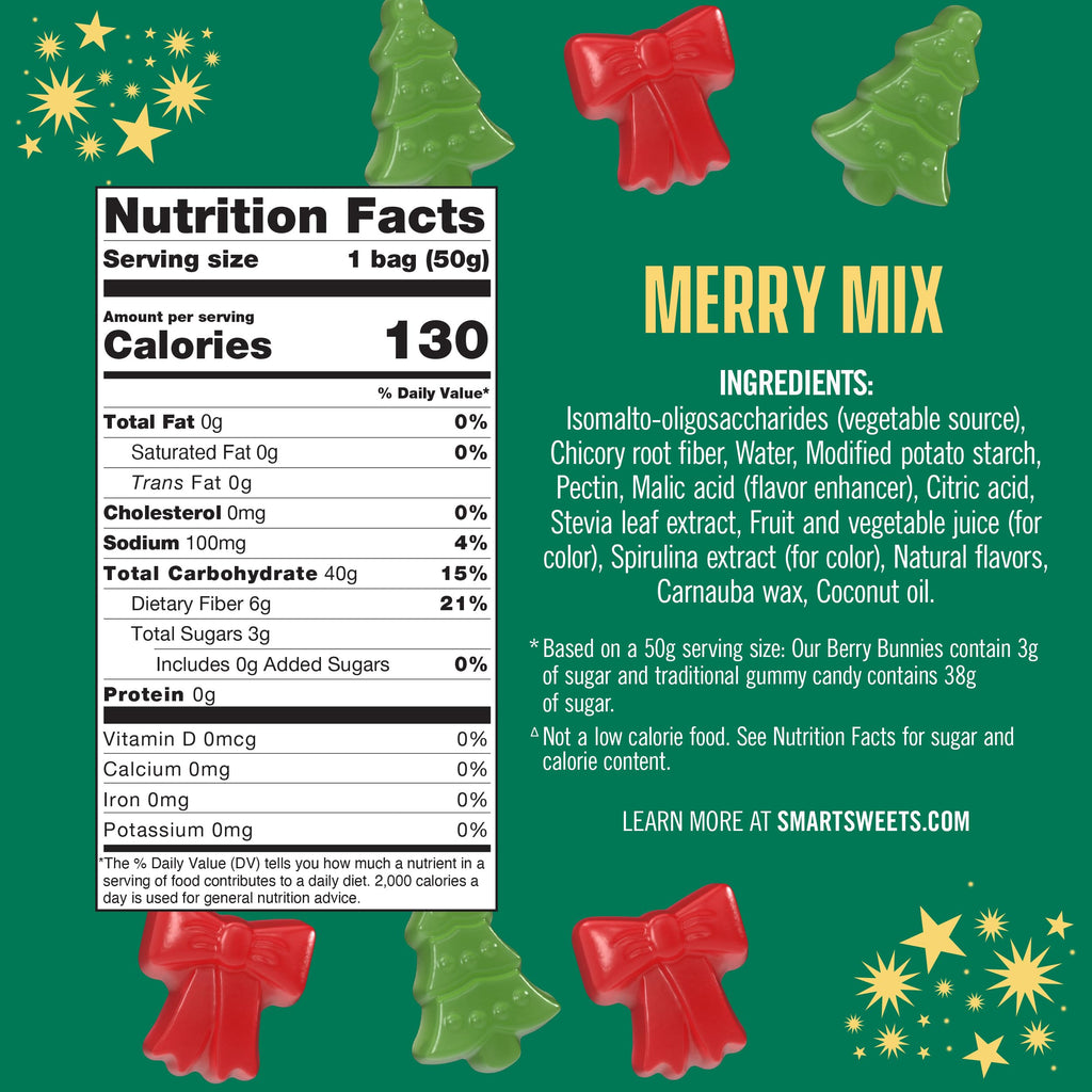 SmartSweets Merry Mix Candy, Case of 14, 1.8 Ounce Bags