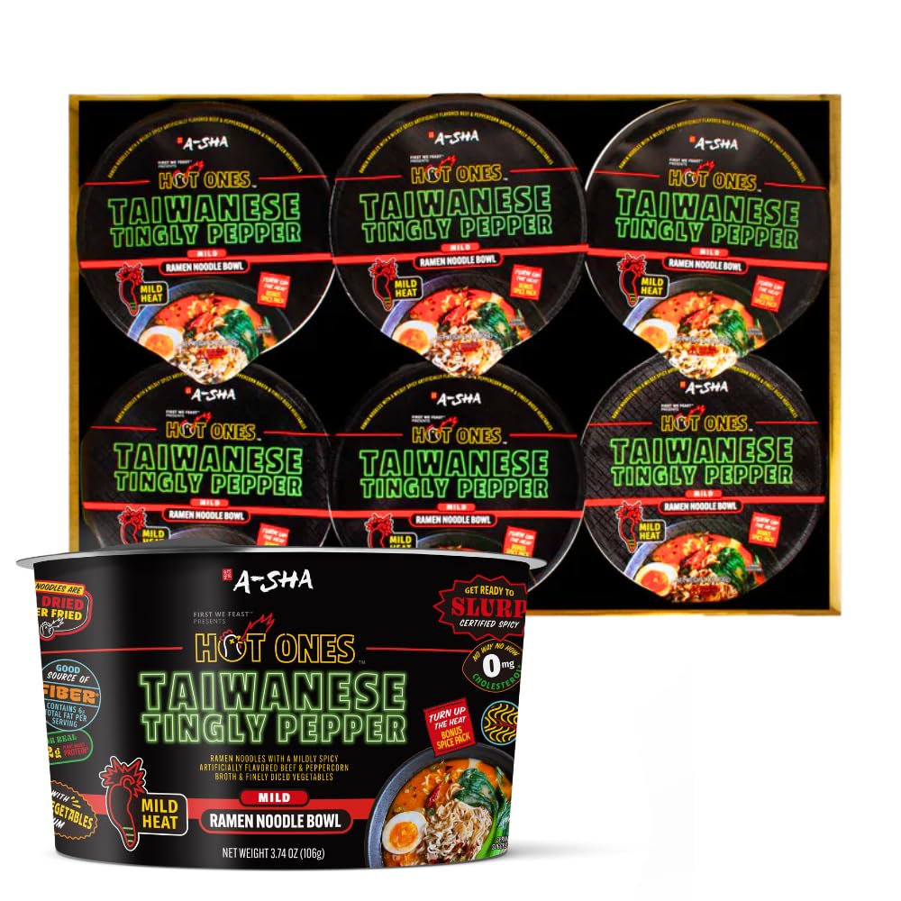 A-Sha Foods Hot Taiwanese Tingly Pepper Ramen Noodles, 3.7 oz, Case of 6