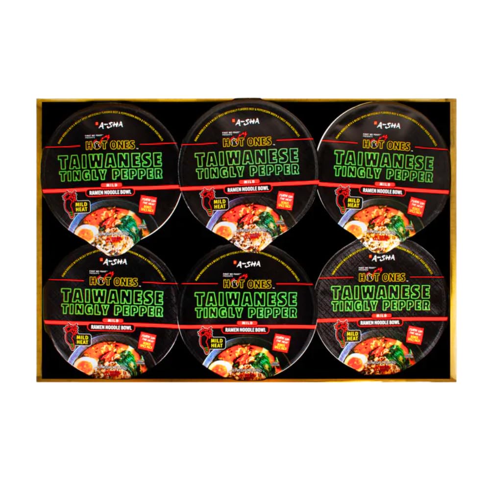 A-Sha Foods Hot Taiwanese Tingly Pepper Ramen Noodles, 3.7 oz, Case of 6