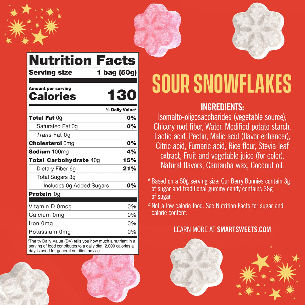 SmartSweets Sour Snowflakes Candy, 1.8 oz, Case of 14