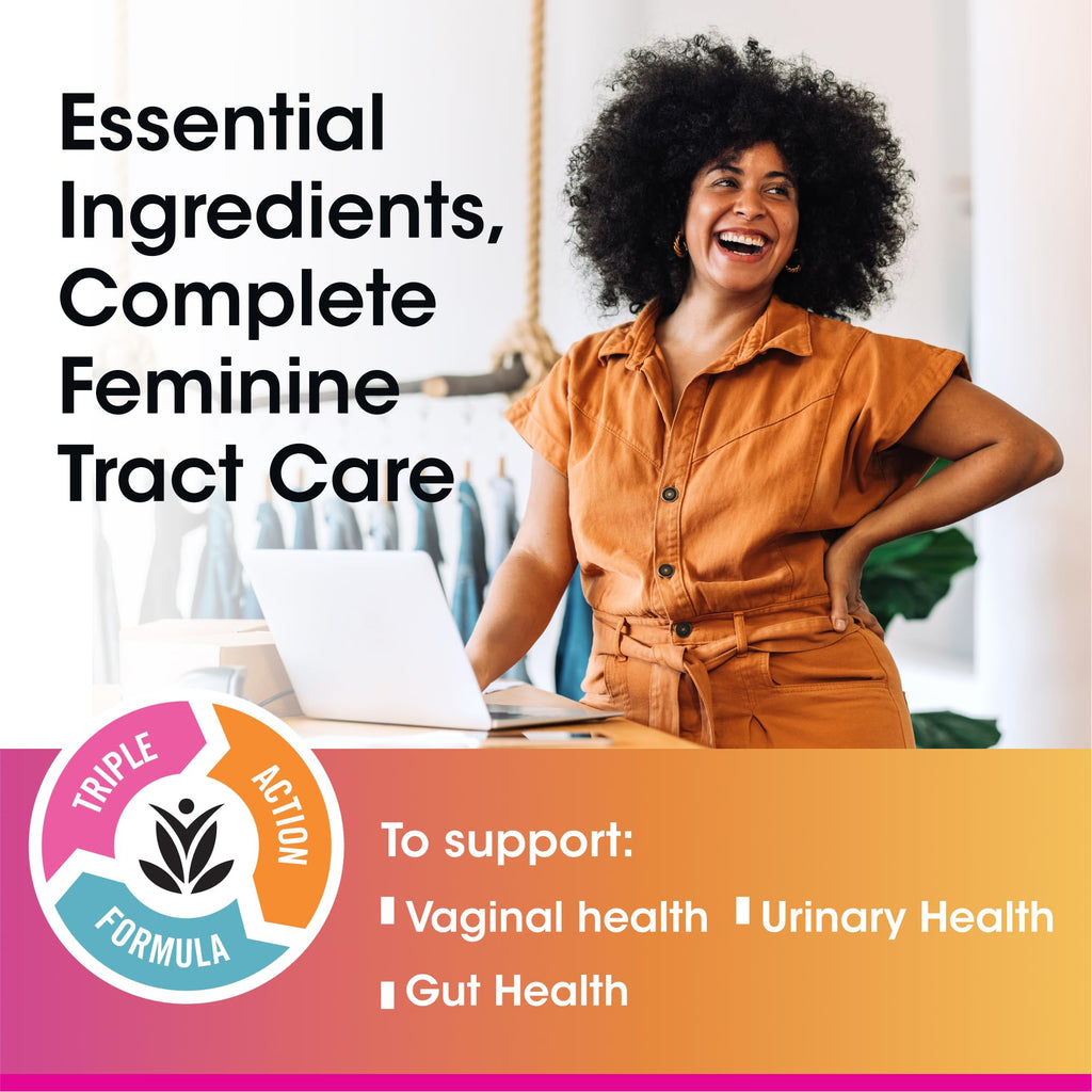 vH Essentials Probiotics with Prebiotics and Cranberry Feminine Health Supplement, Case of 4, 60 Count Bottles