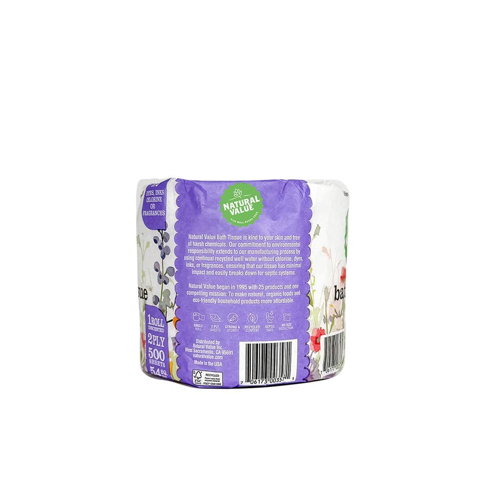 Natural Value Single Roll Bath Tissue, 500 Sheets, Case of 45