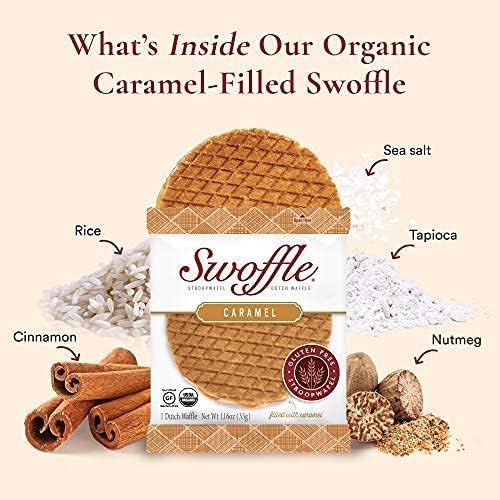 Swoffle Organic Gluten Free Caramel Waffle Cookies, Case of 12, 1.16 Ounce